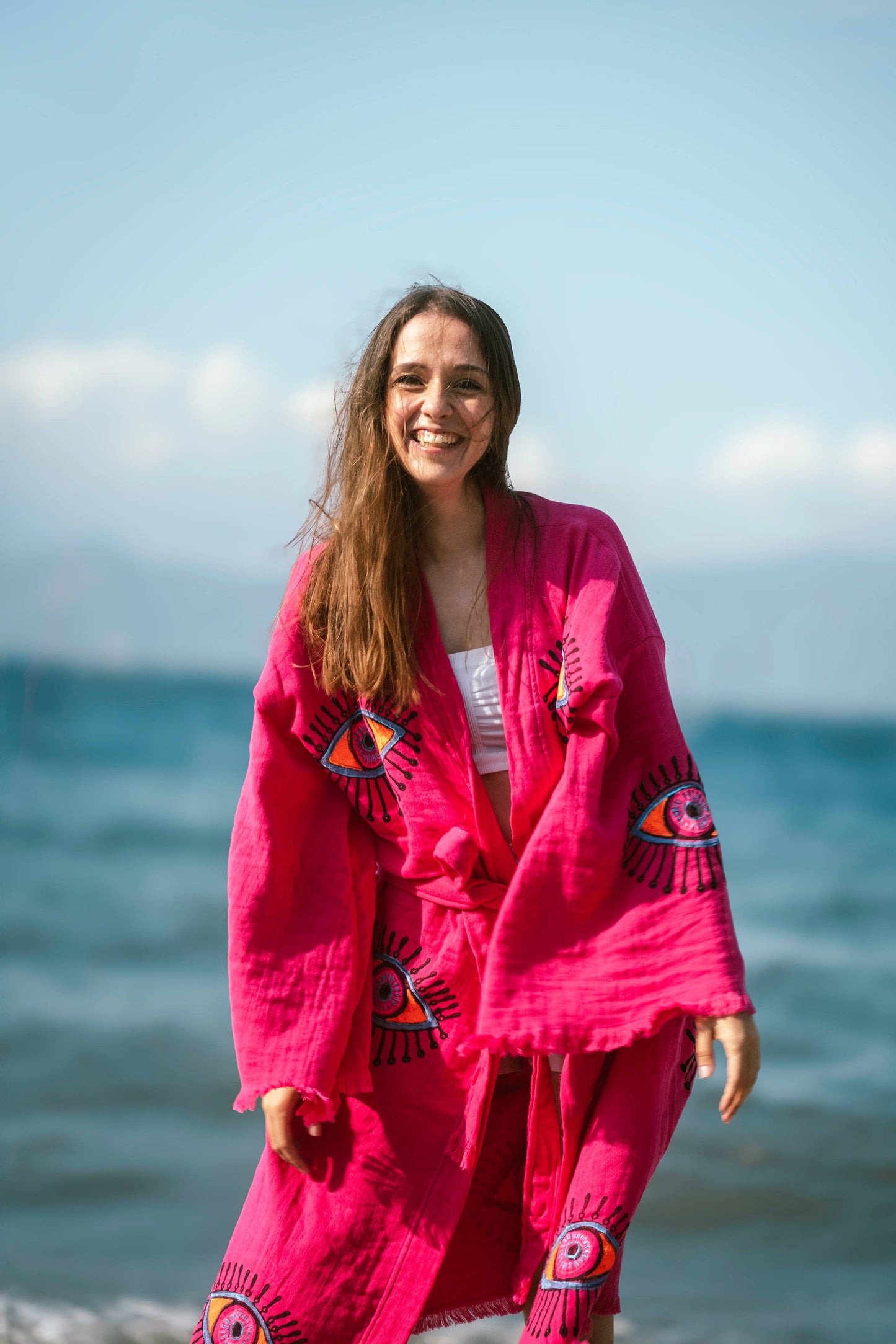 Evil Eye Kimono-Pink/Black