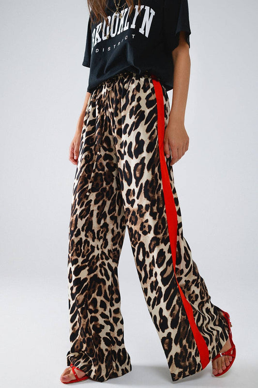 Leopard Straight Leg Silky Pants