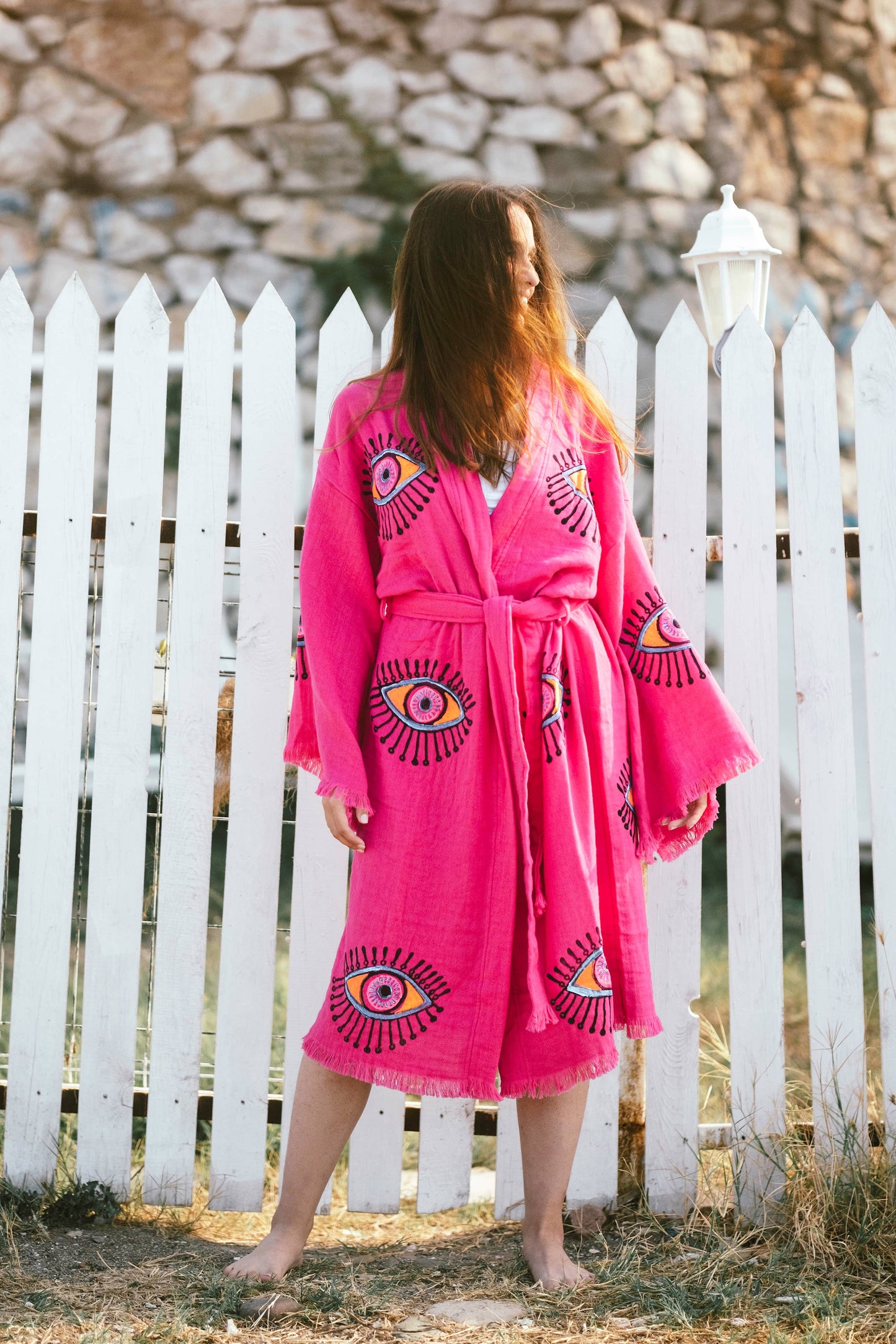 Evil Eye Kimono-Pink/Black