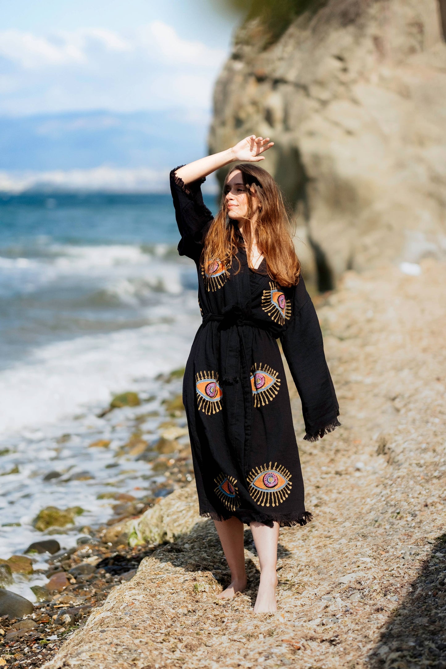 Evil Eye Kimono-Pink/Black
