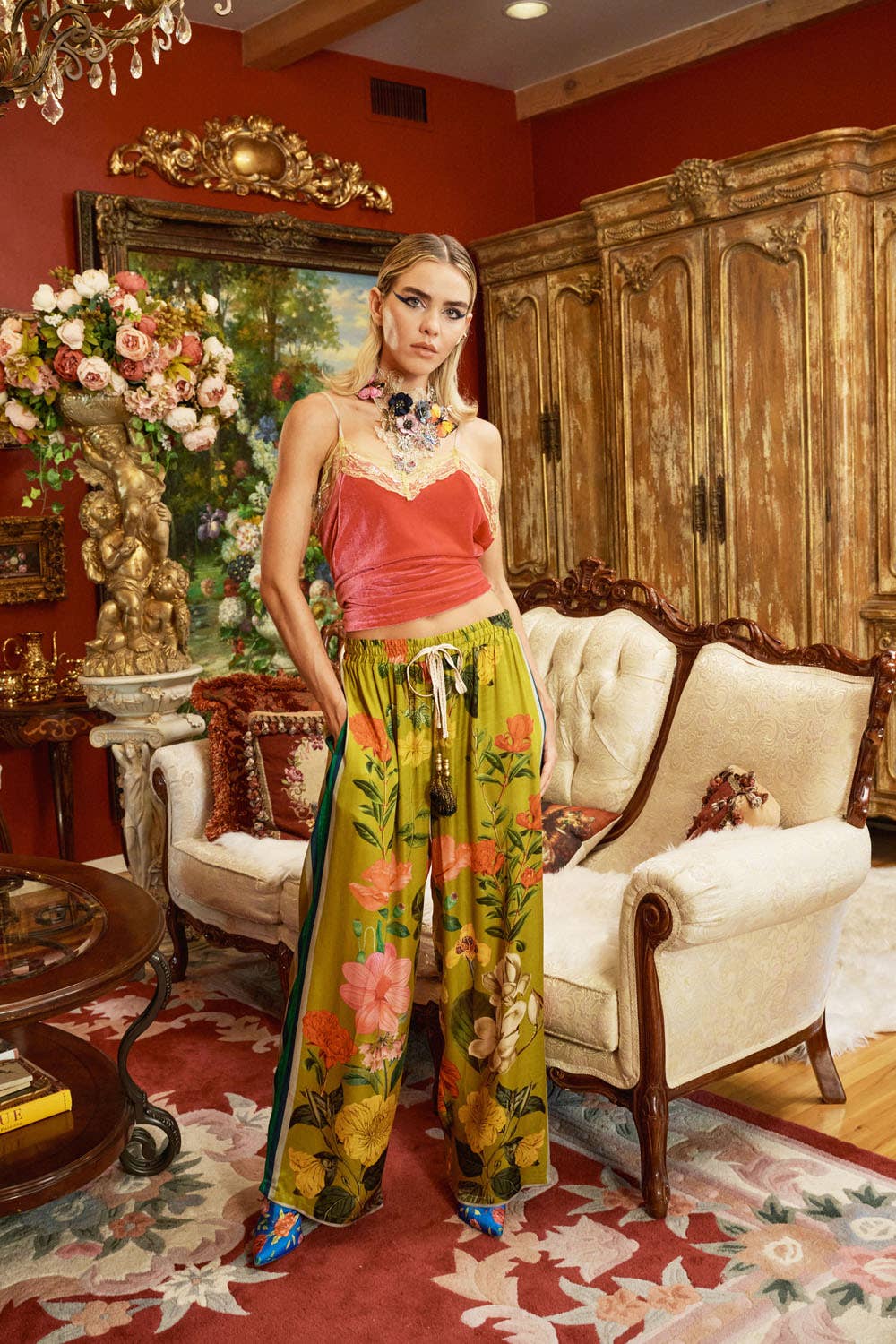 French Riviera Pants: Olive Floral
