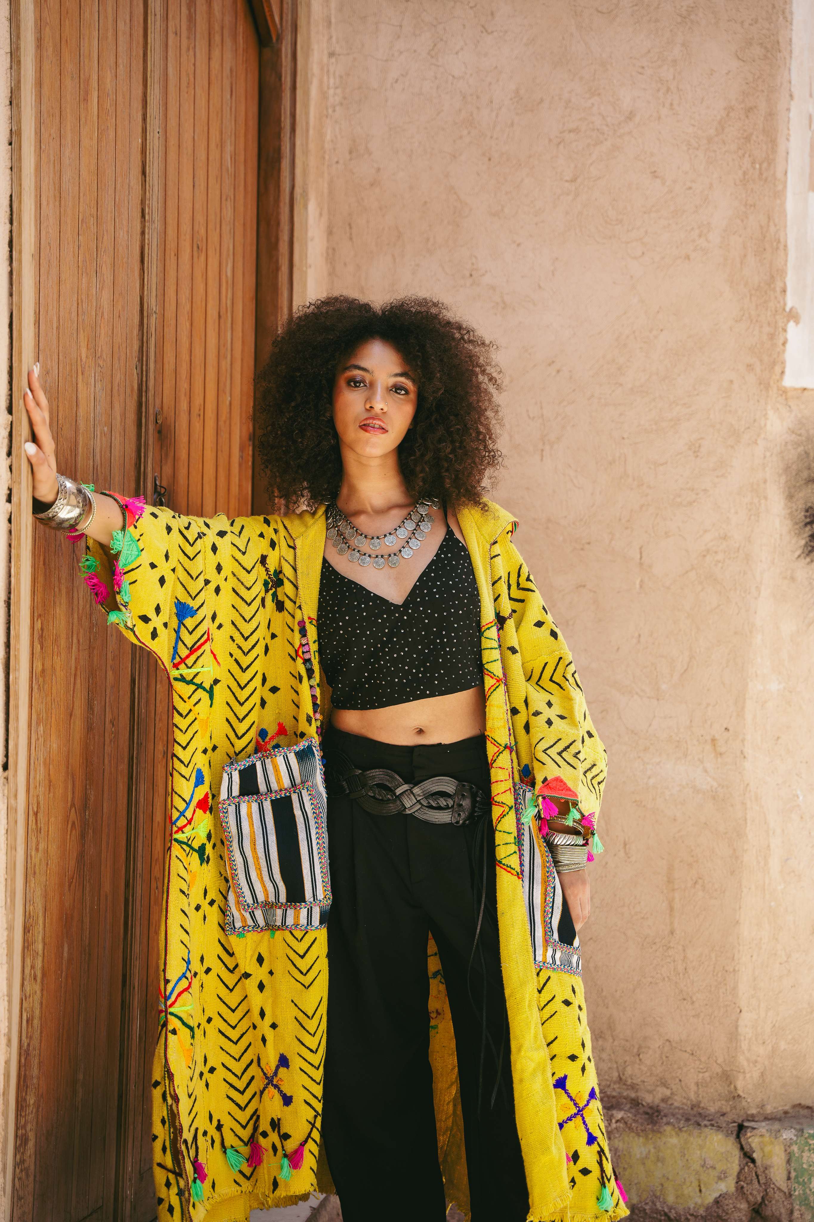 Agafay Sunrise Hooded Mud Cloth Poncho