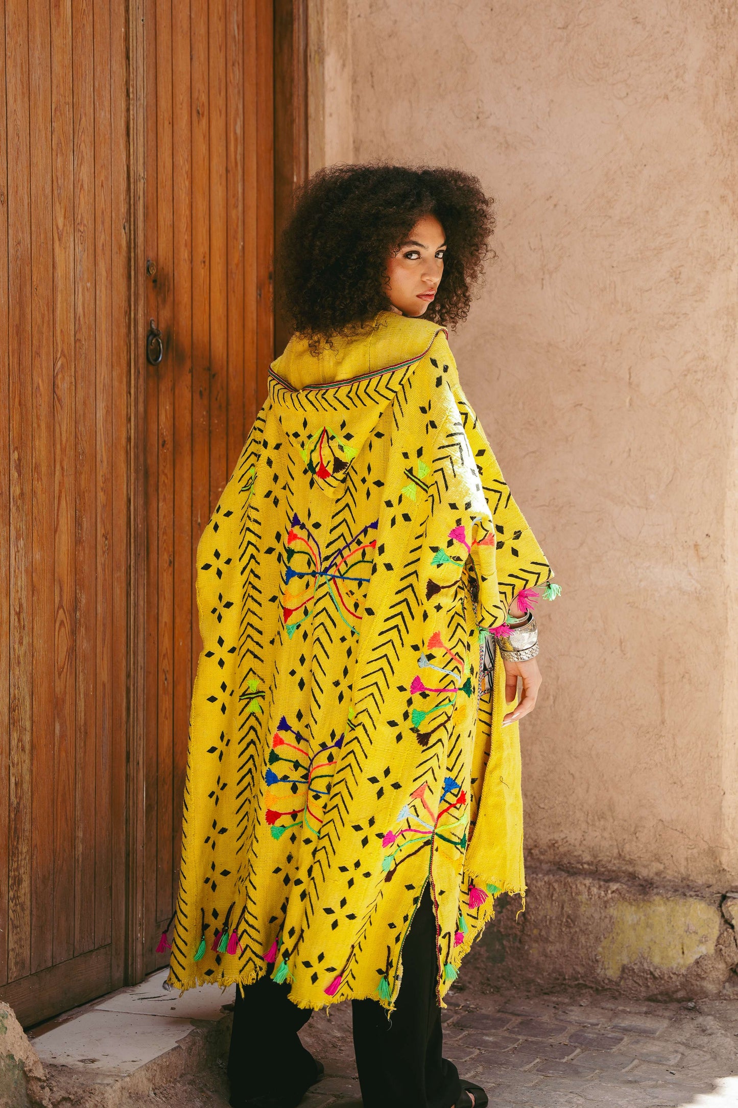 Agafay Sunrise Hooded Mud Cloth Poncho