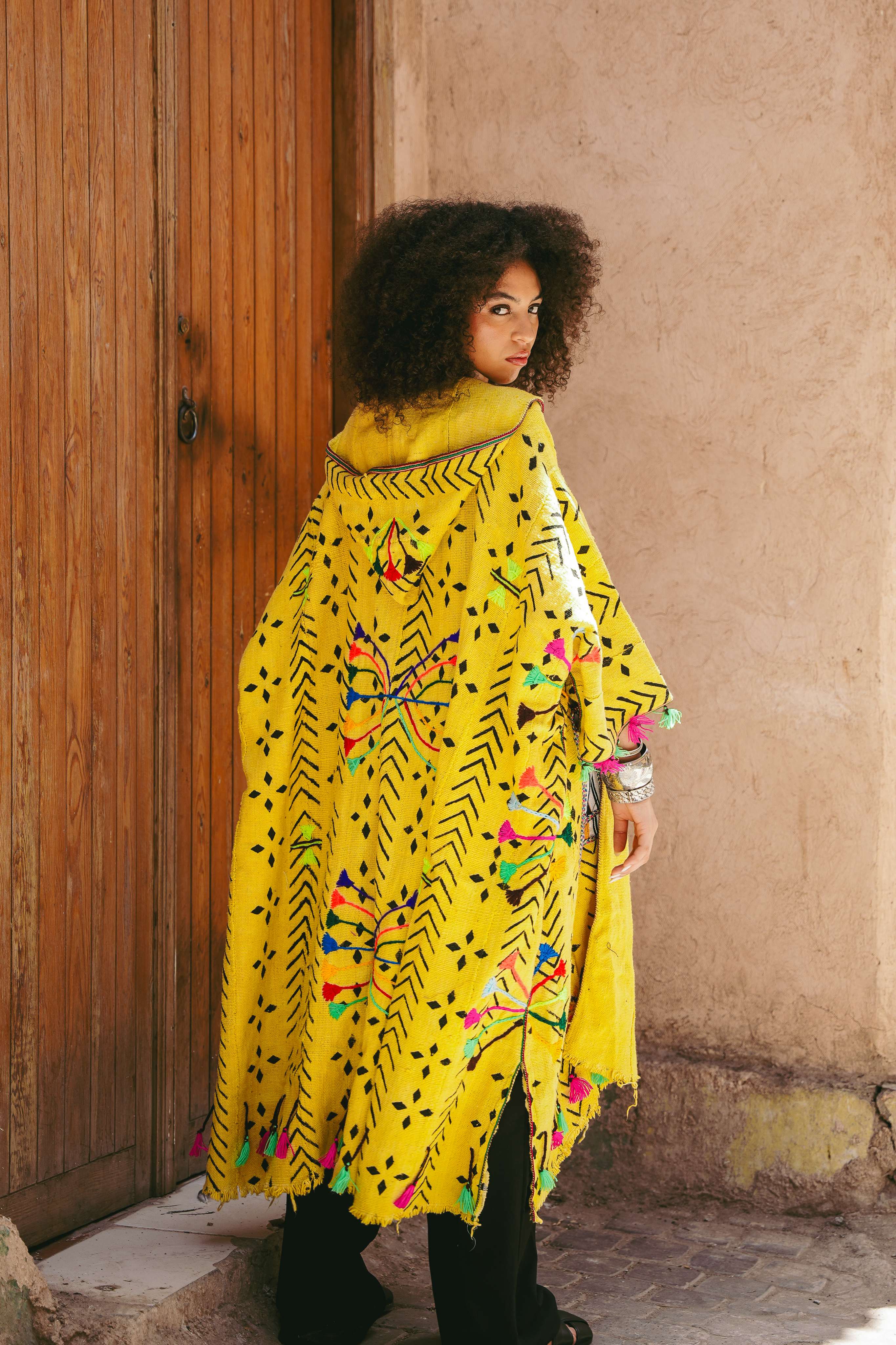 Agafay Sunrise Hooded Mud Cloth Poncho