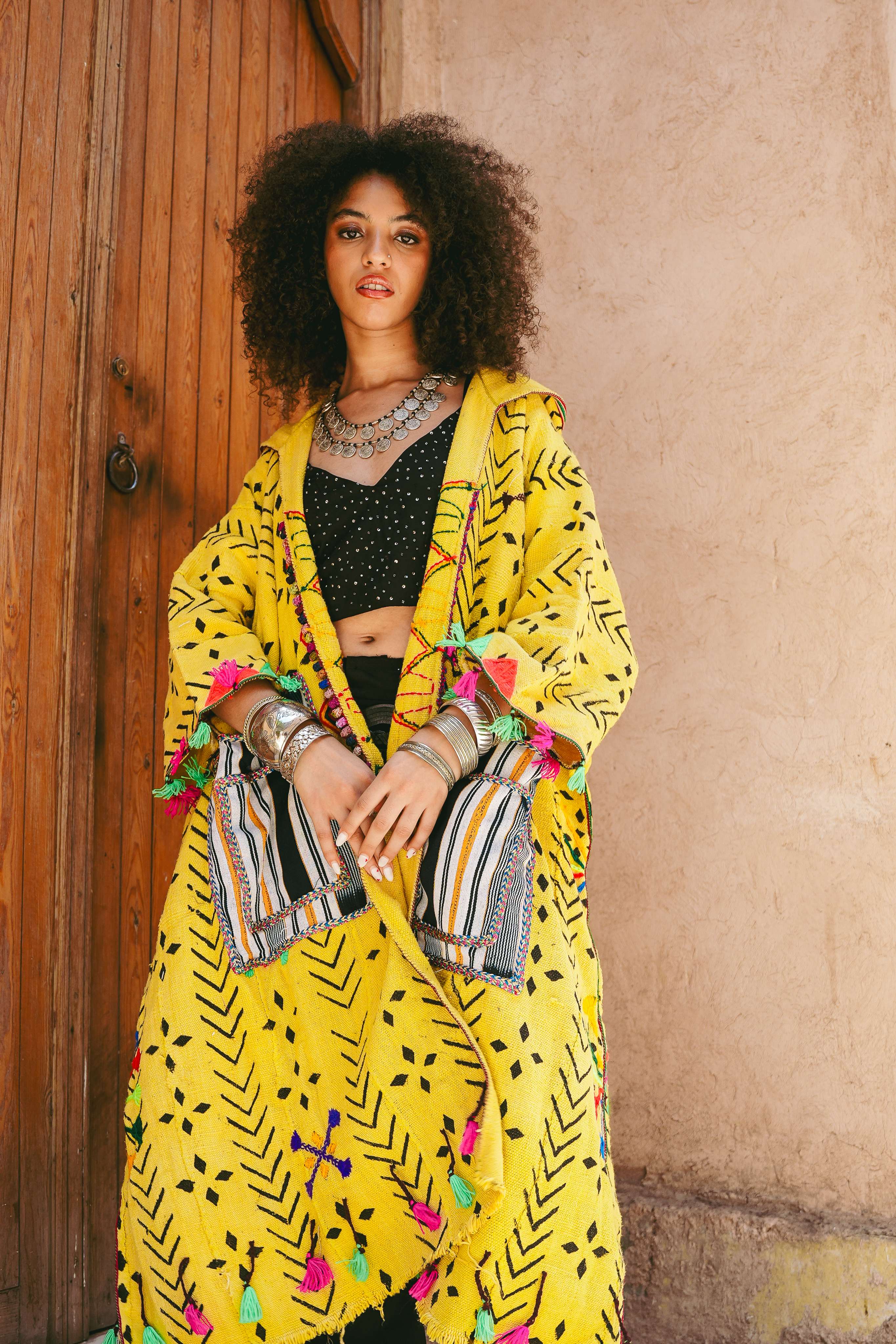 Agafay Sunrise Hooded Mud Cloth Poncho