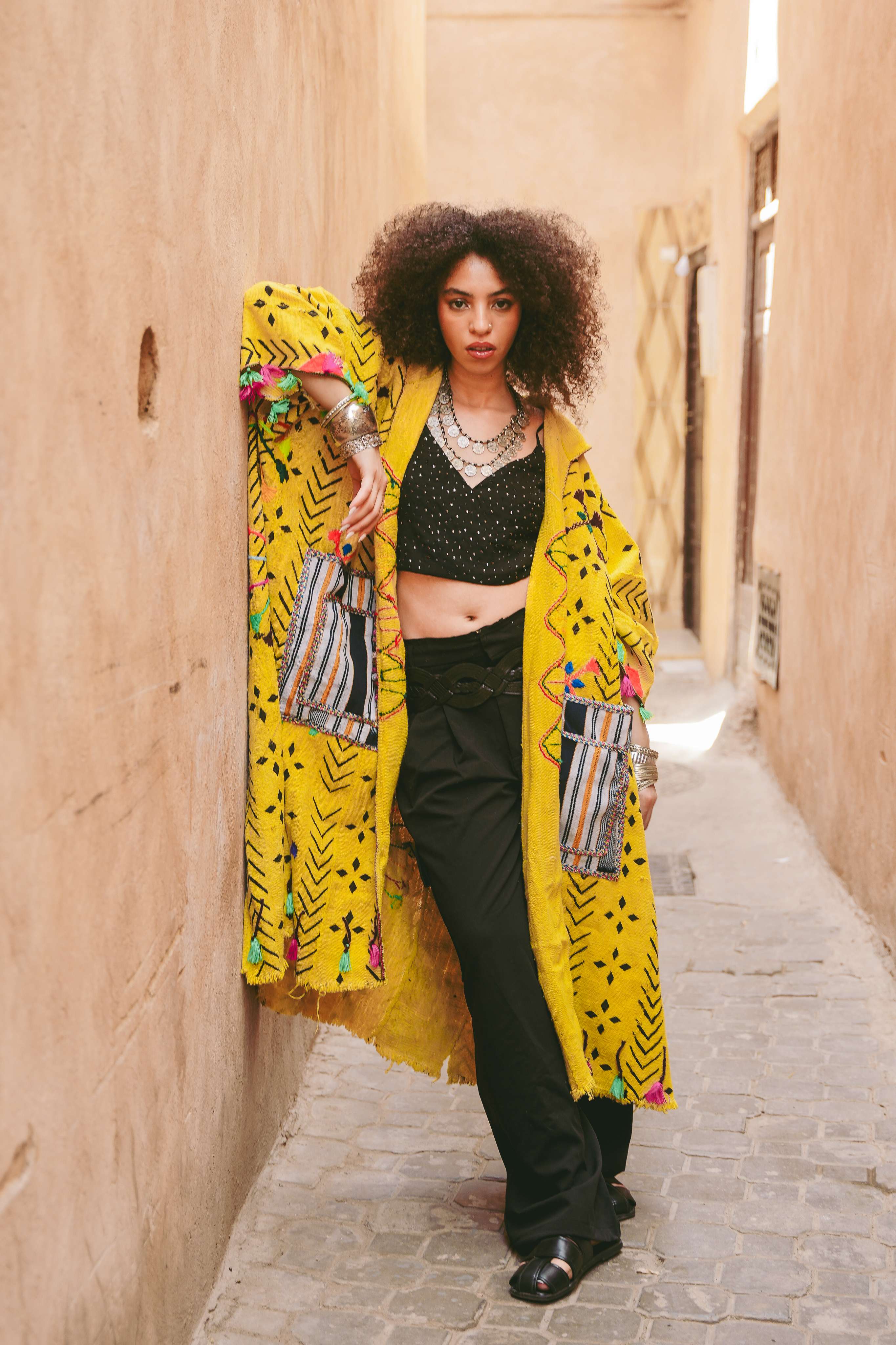 Agafay Sunrise Hooded Mud Cloth Poncho