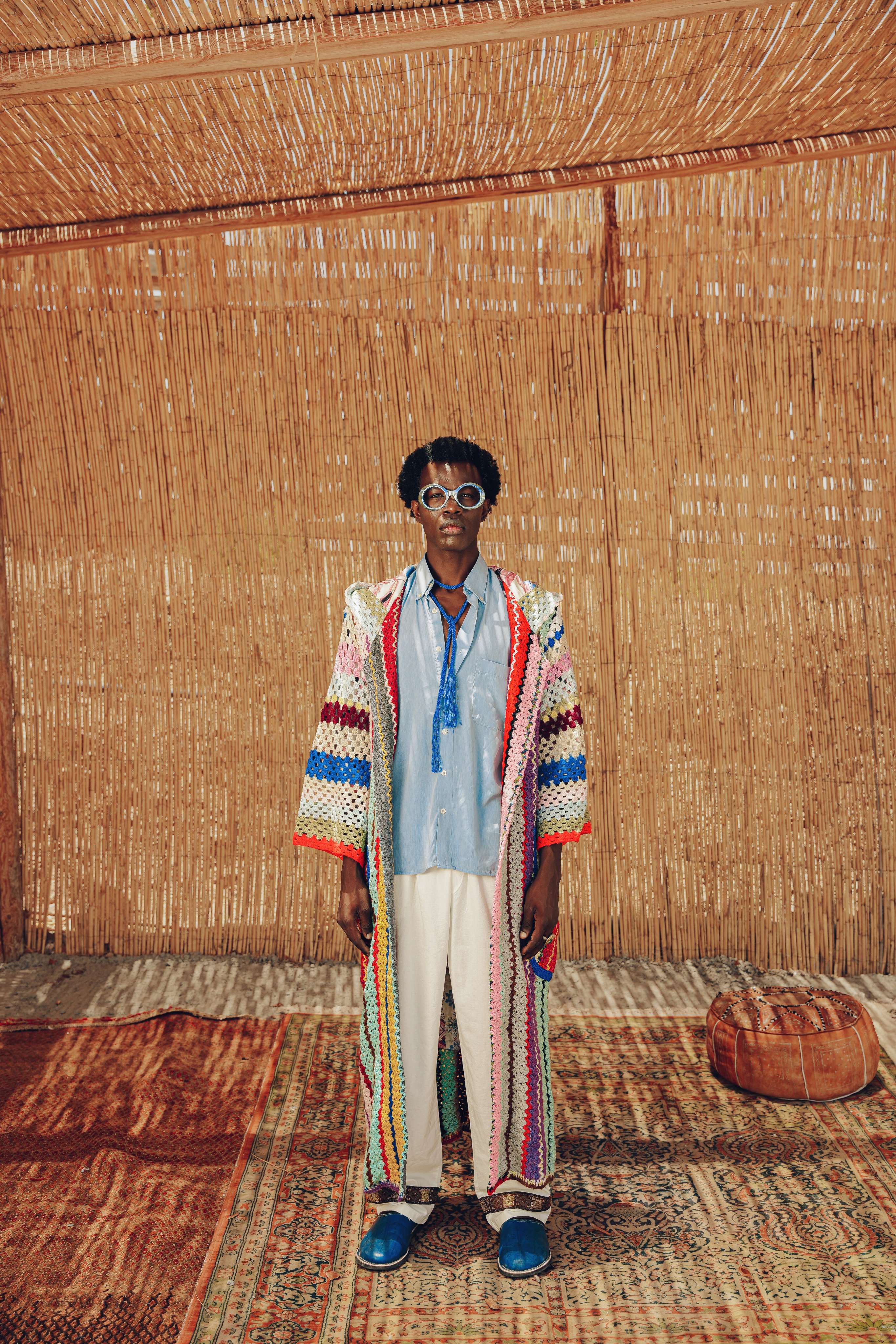 Atlas Thread Hooded Crochet Trench Coat - Bloom
