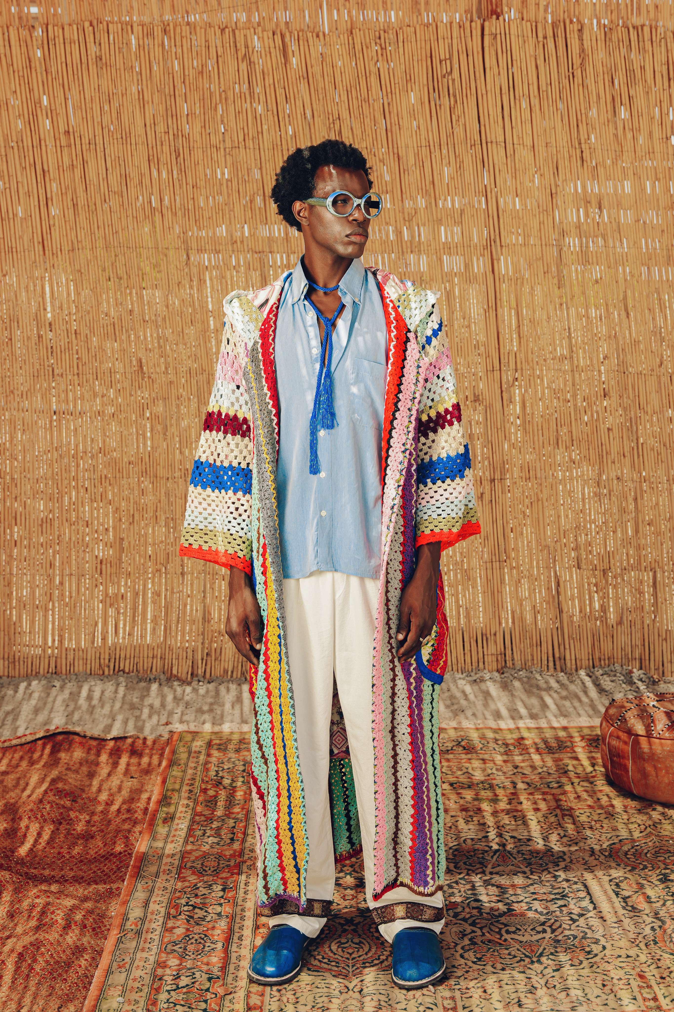 Atlas Thread Hooded Crochet Trench Coat - Bloom