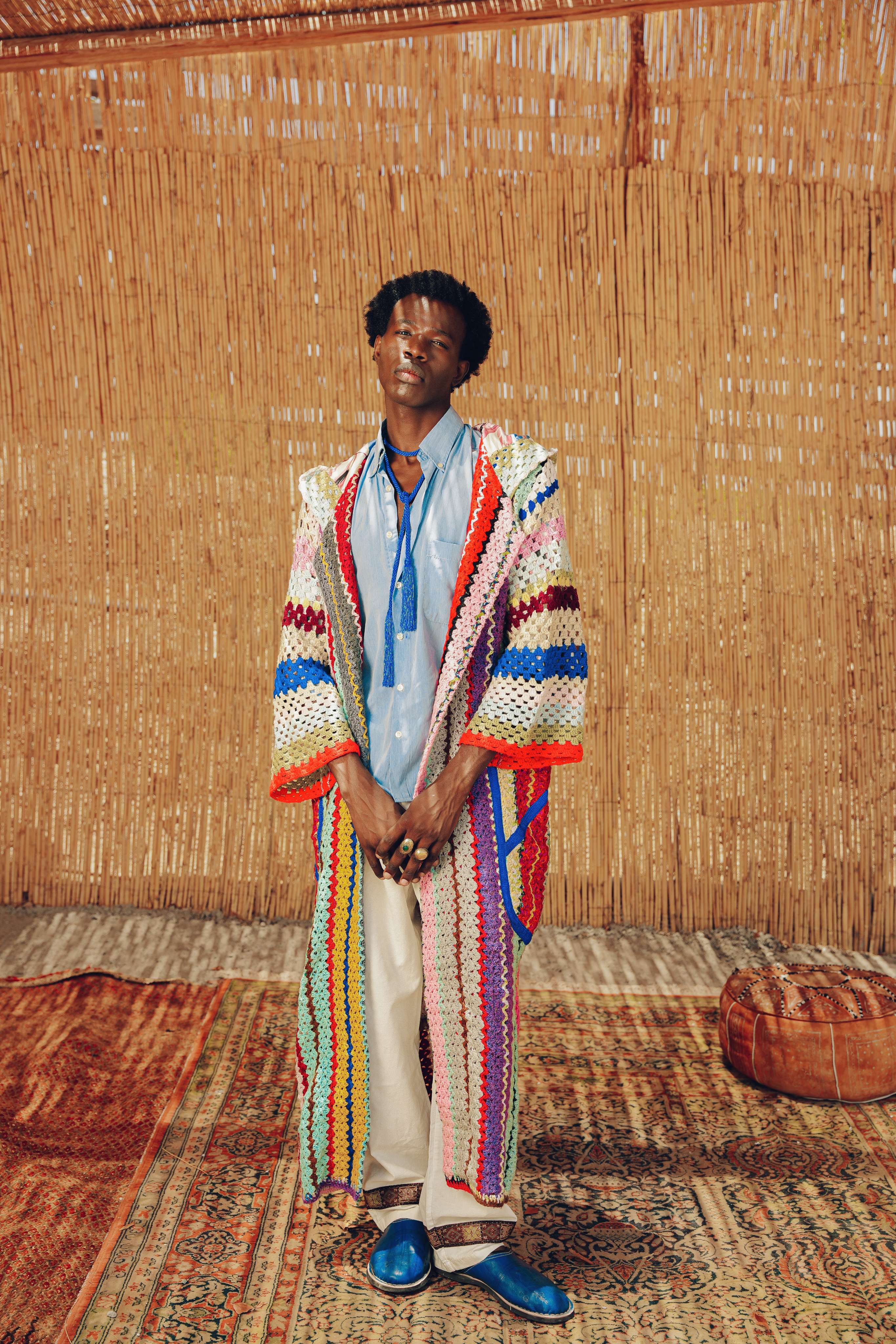 Atlas Thread Hooded Crochet Trench Coat - Bloom