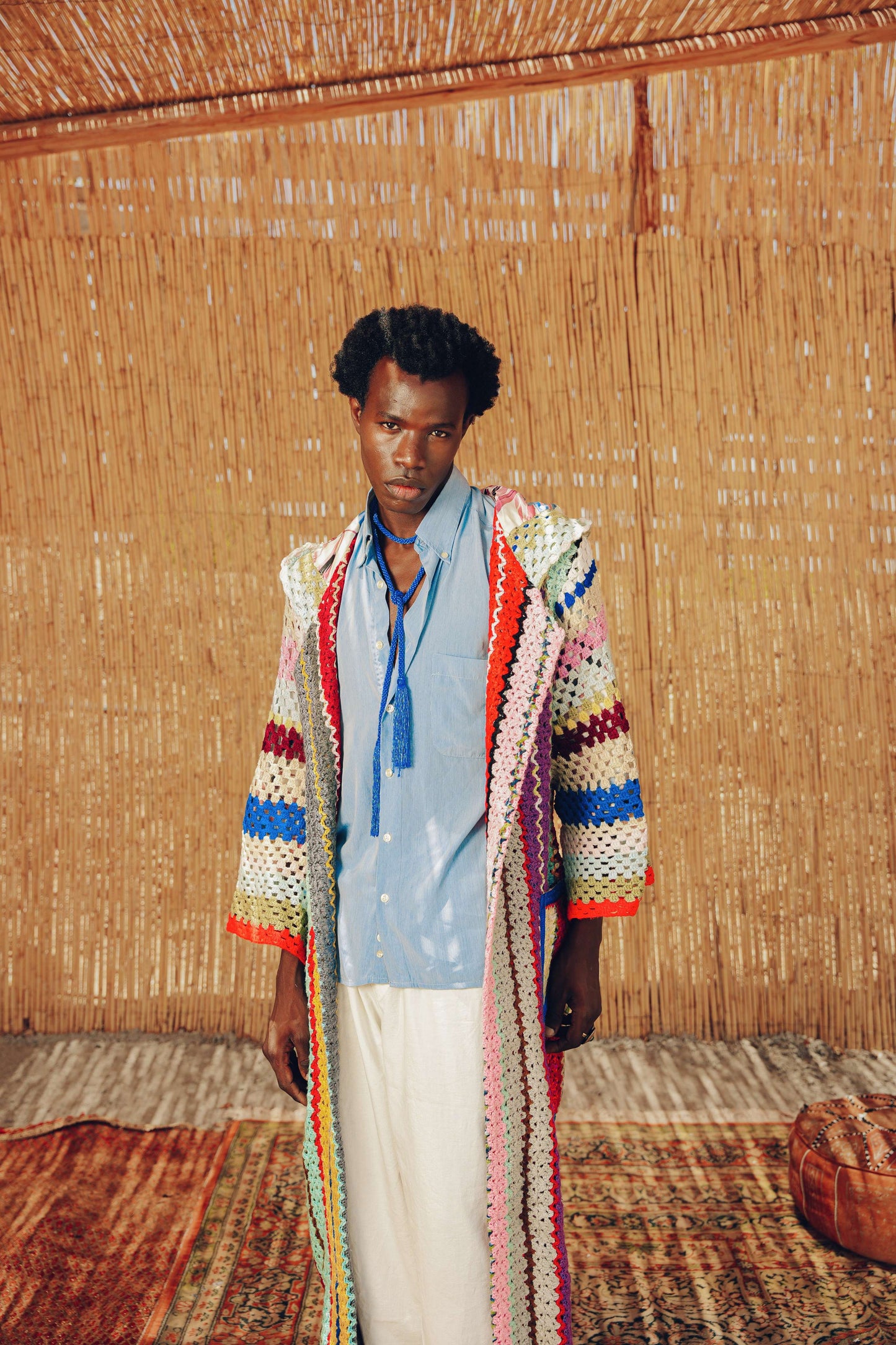 Atlas Thread Hooded Crochet Trench Coat - Bloom