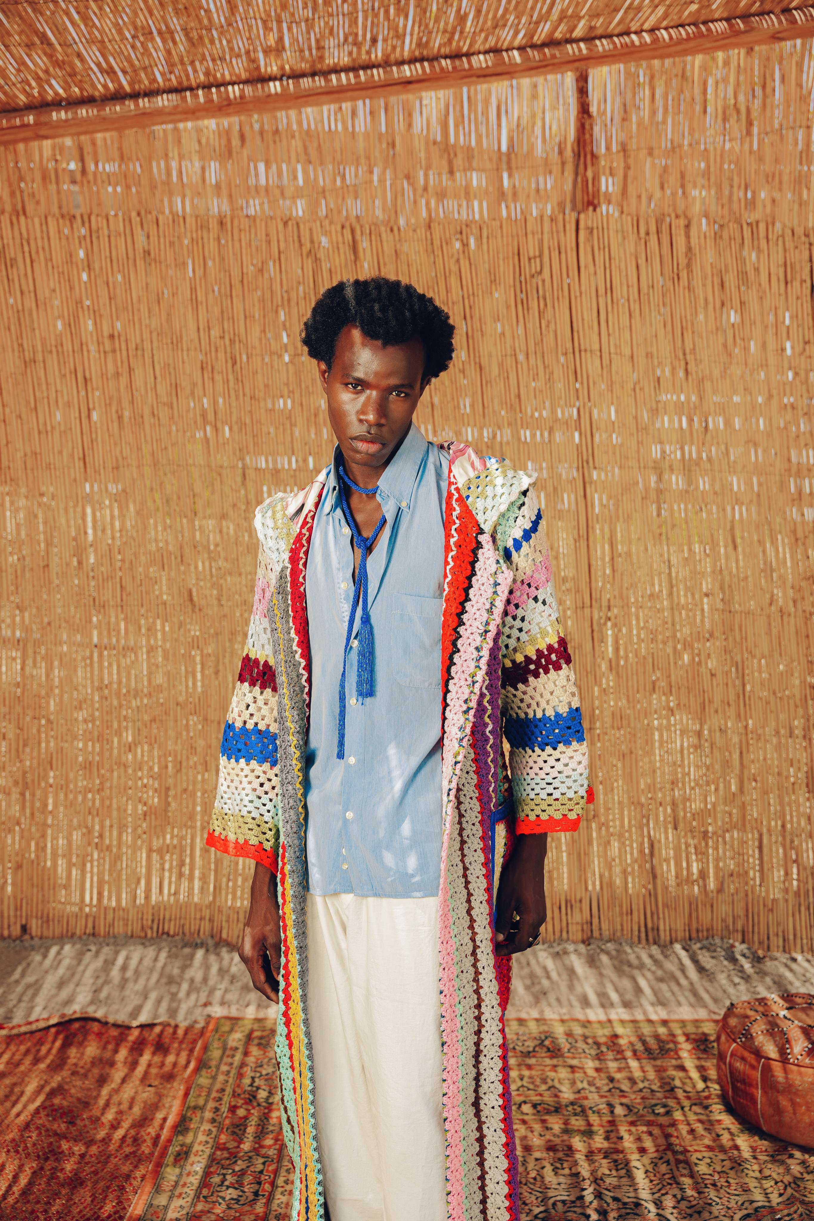 Atlas Thread Hooded Crochet Trench Coat - Bloom