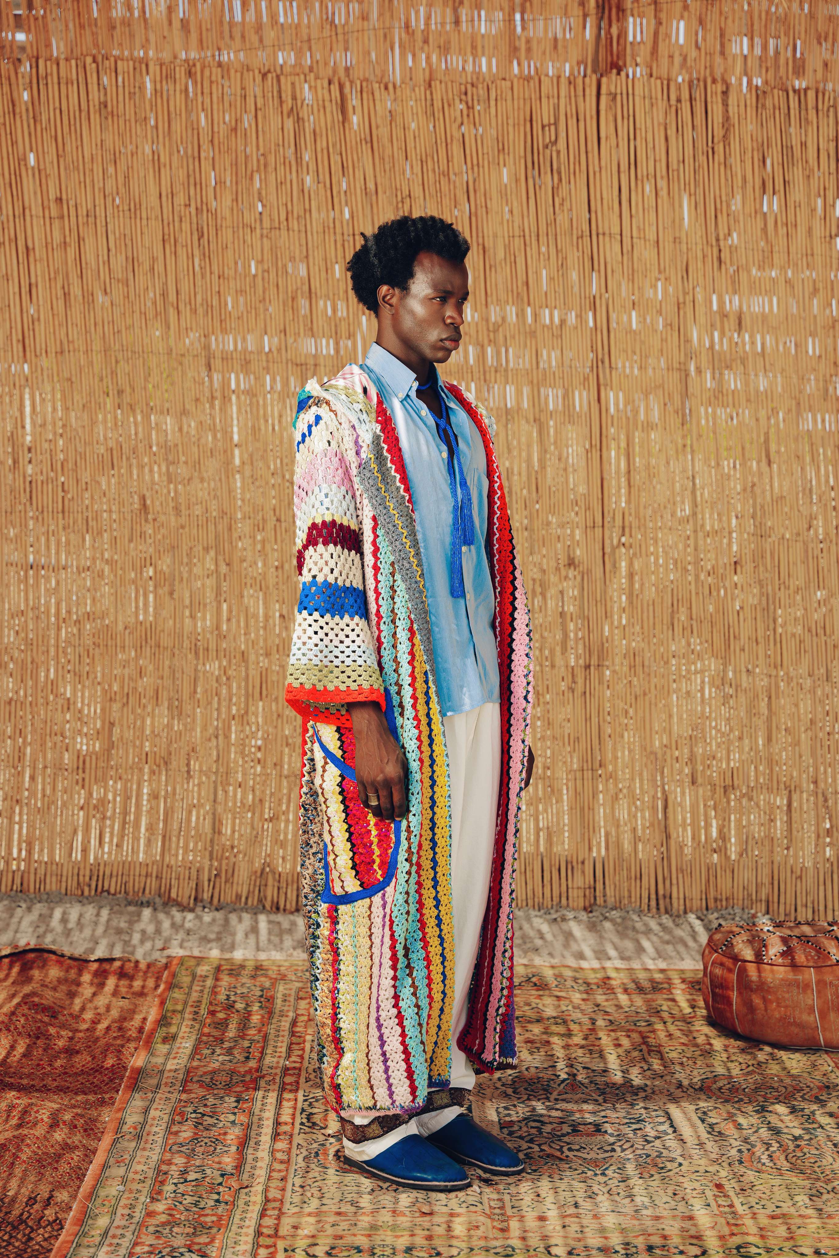 Atlas Thread Hooded Crochet Trench Coat - Bloom