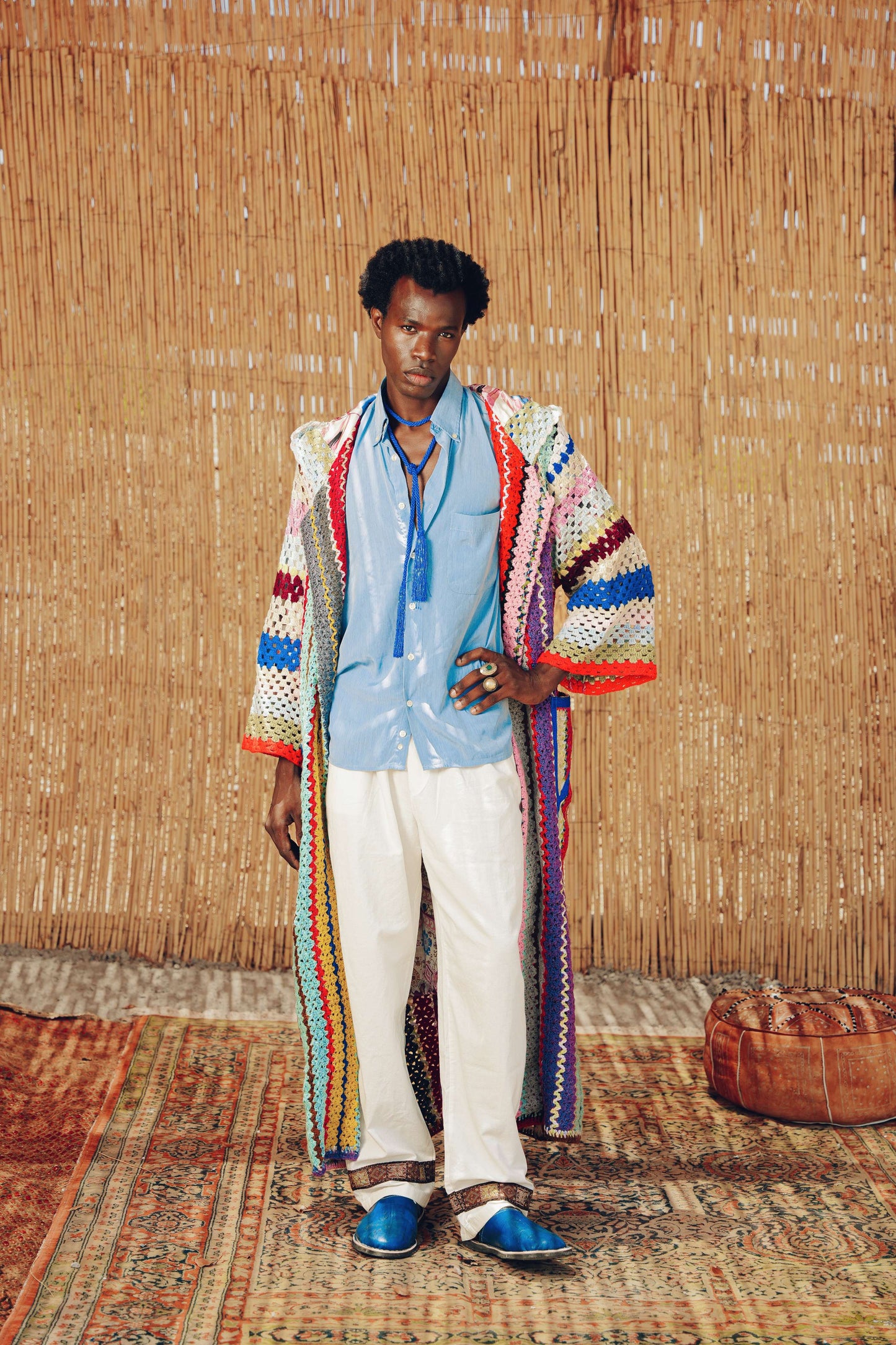 Atlas Thread Hooded Crochet Trench Coat - Bloom
