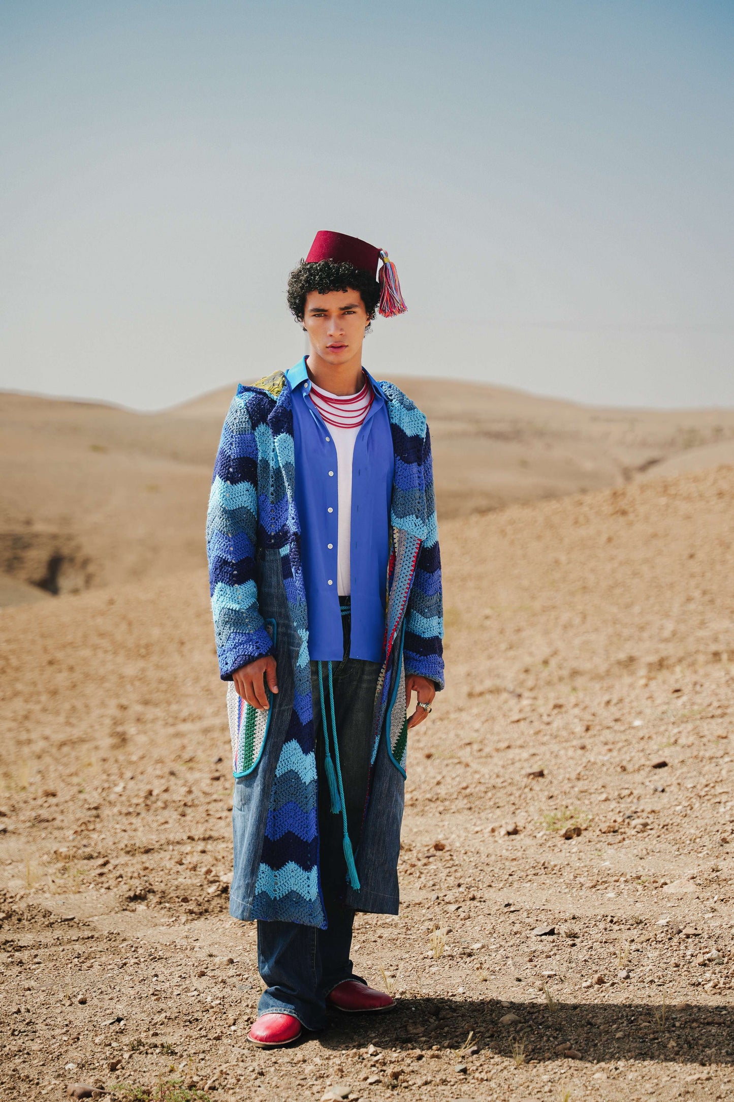 Atlas Thread Hooded Crochet Trench Coat - Tangier