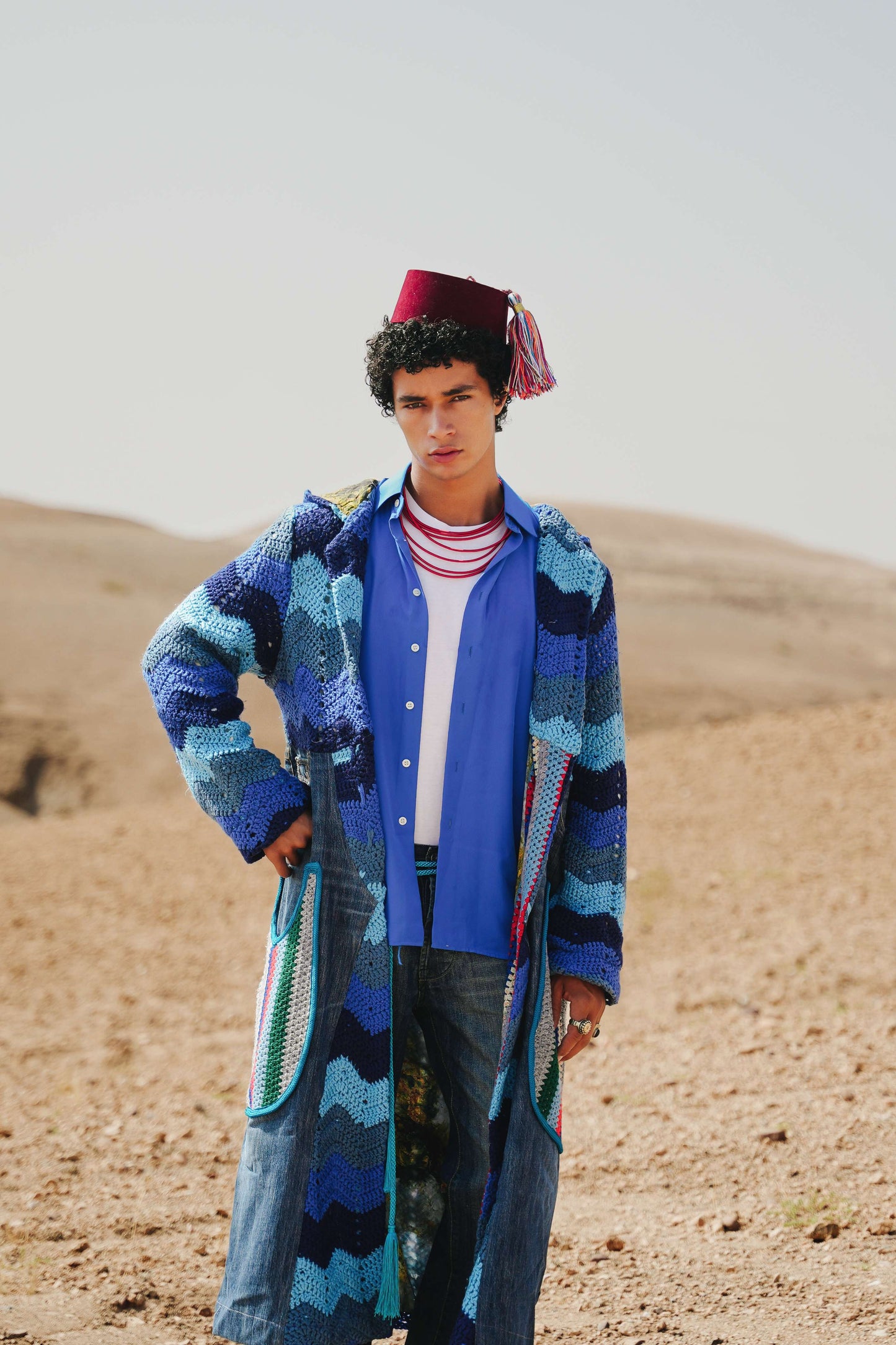 Atlas Thread Hooded Crochet Trench Coat - Tangier