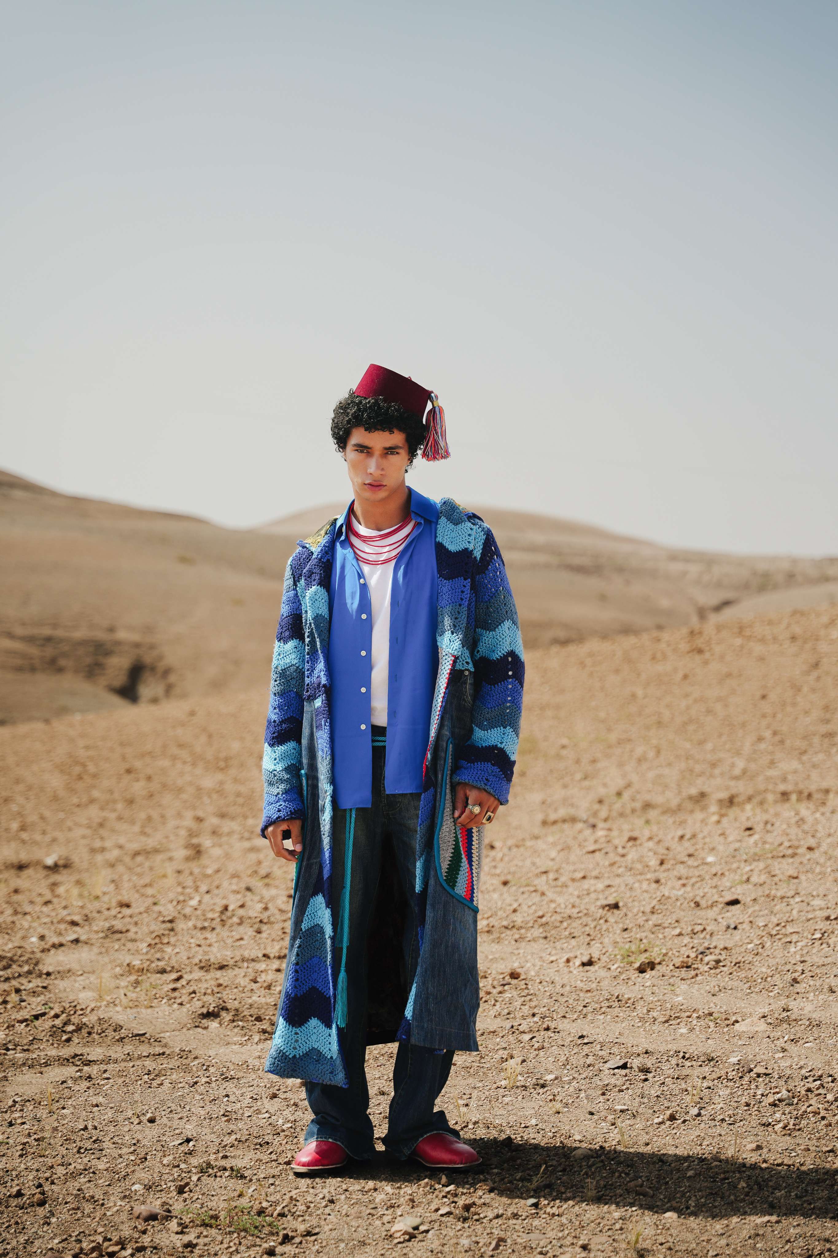 Atlas Thread Hooded Crochet Trench Coat - Tangier