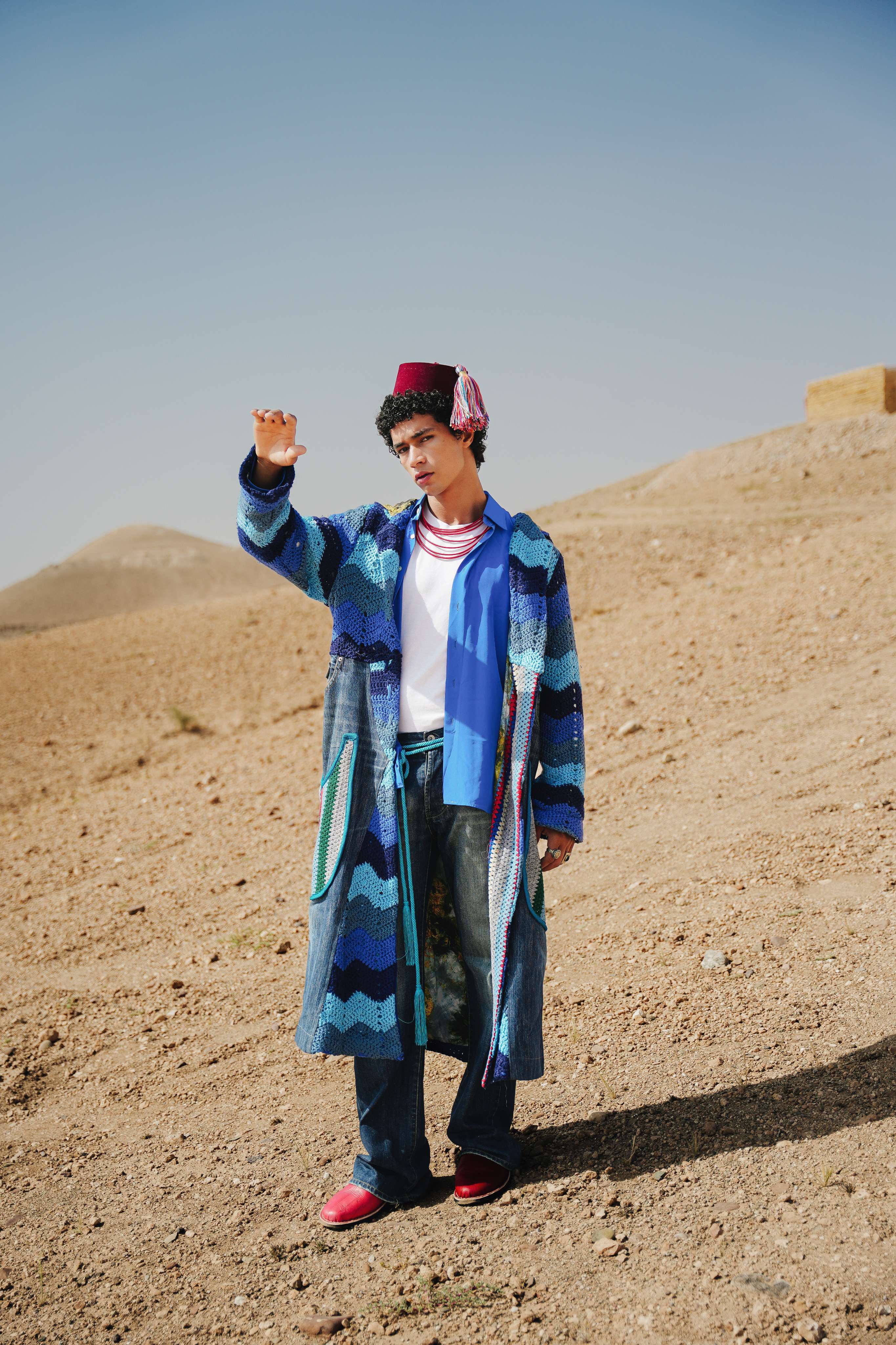Atlas Thread Hooded Crochet Trench Coat - Tangier
