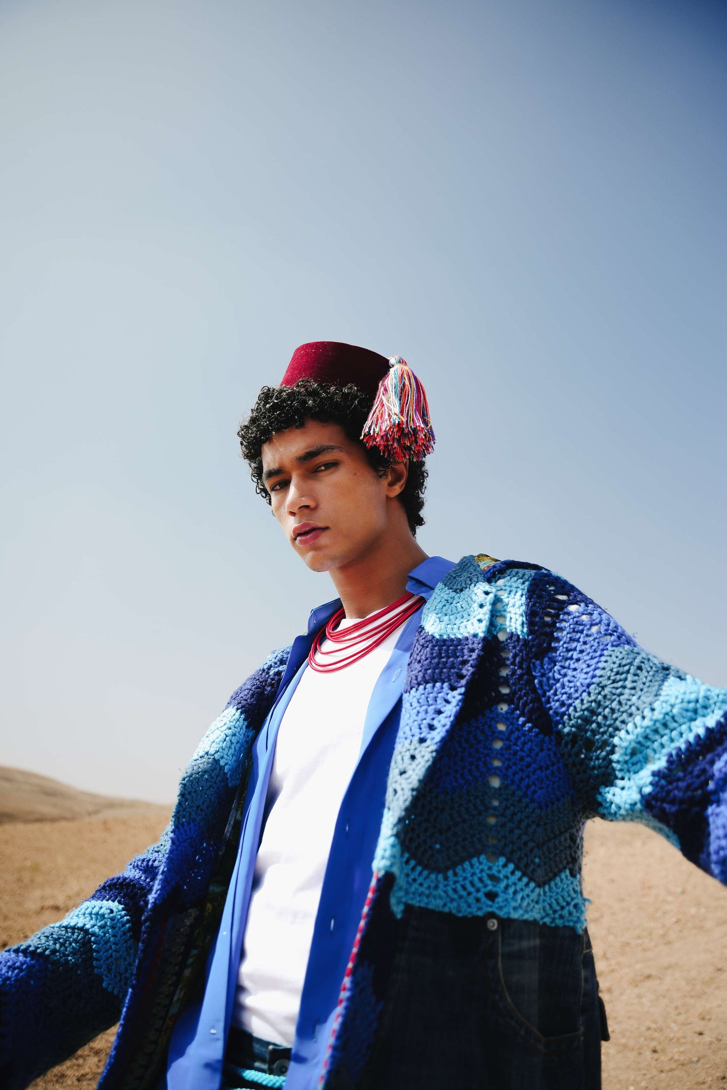 Atlas Thread Hooded Crochet Trench Coat - Tangier