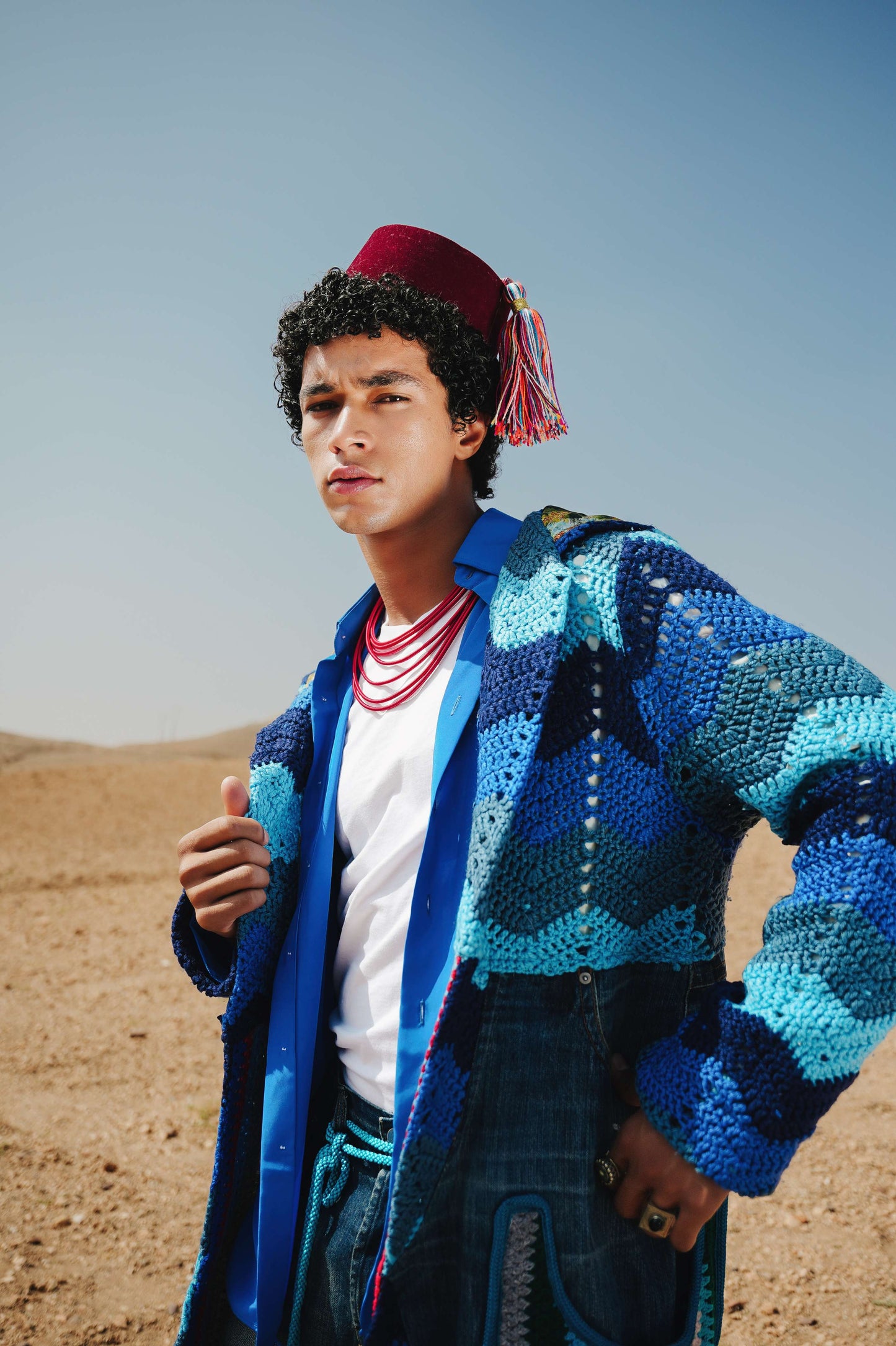 Atlas Thread Hooded Crochet Trench Coat - Tangier