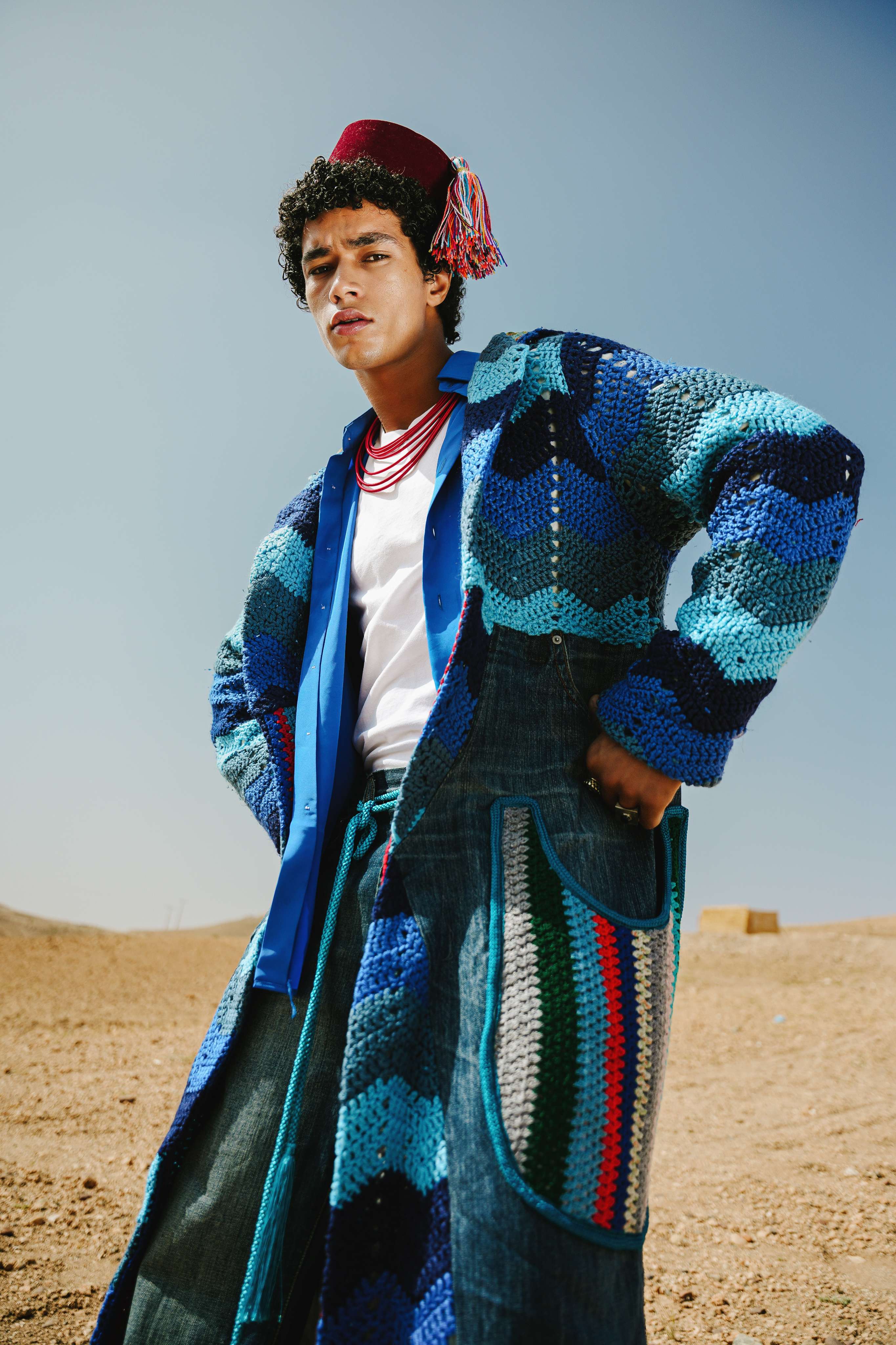 Atlas Thread Hooded Crochet Trench Coat - Tangier
