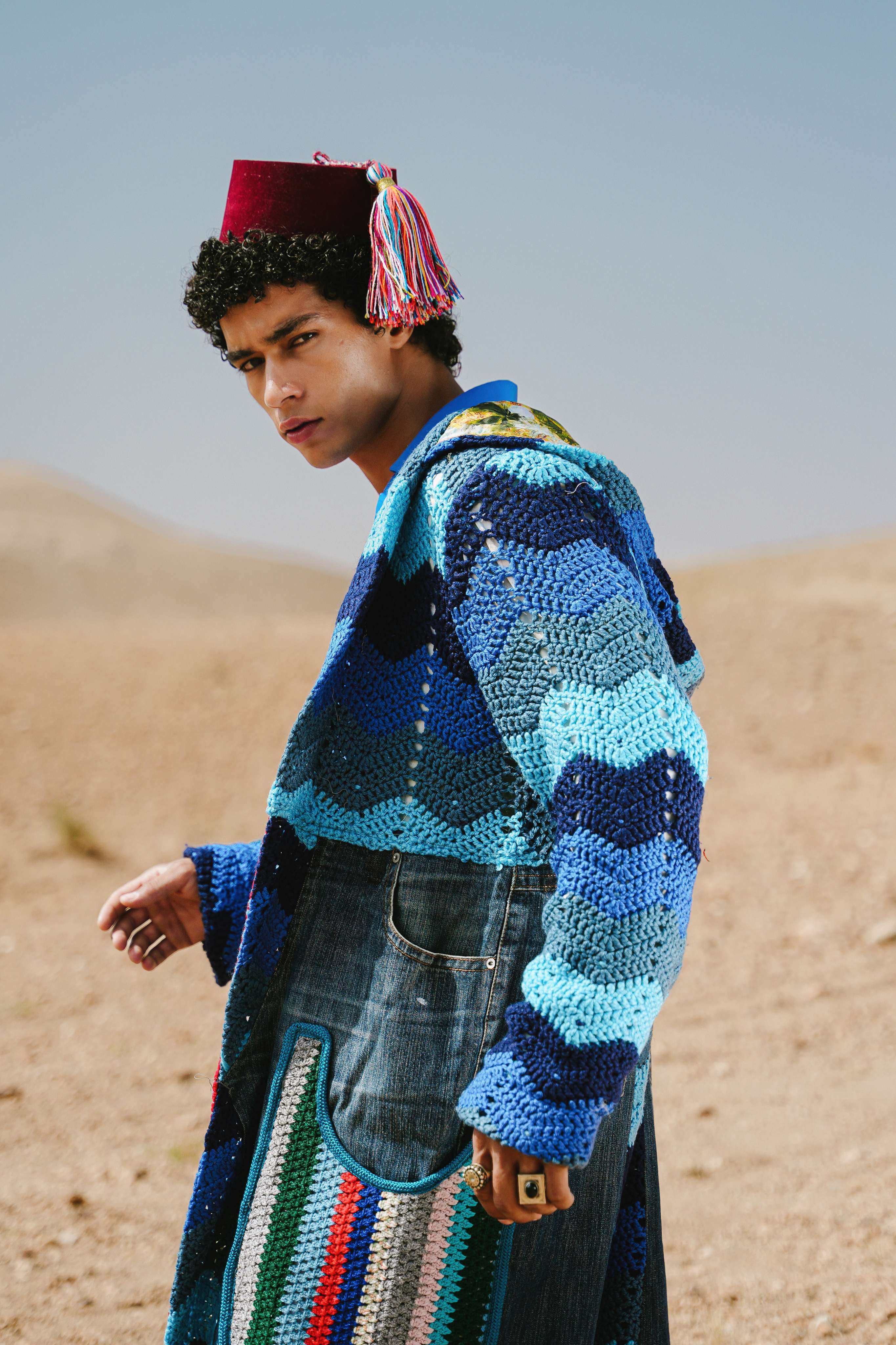 Atlas Thread Hooded Crochet Trench Coat - Tangier