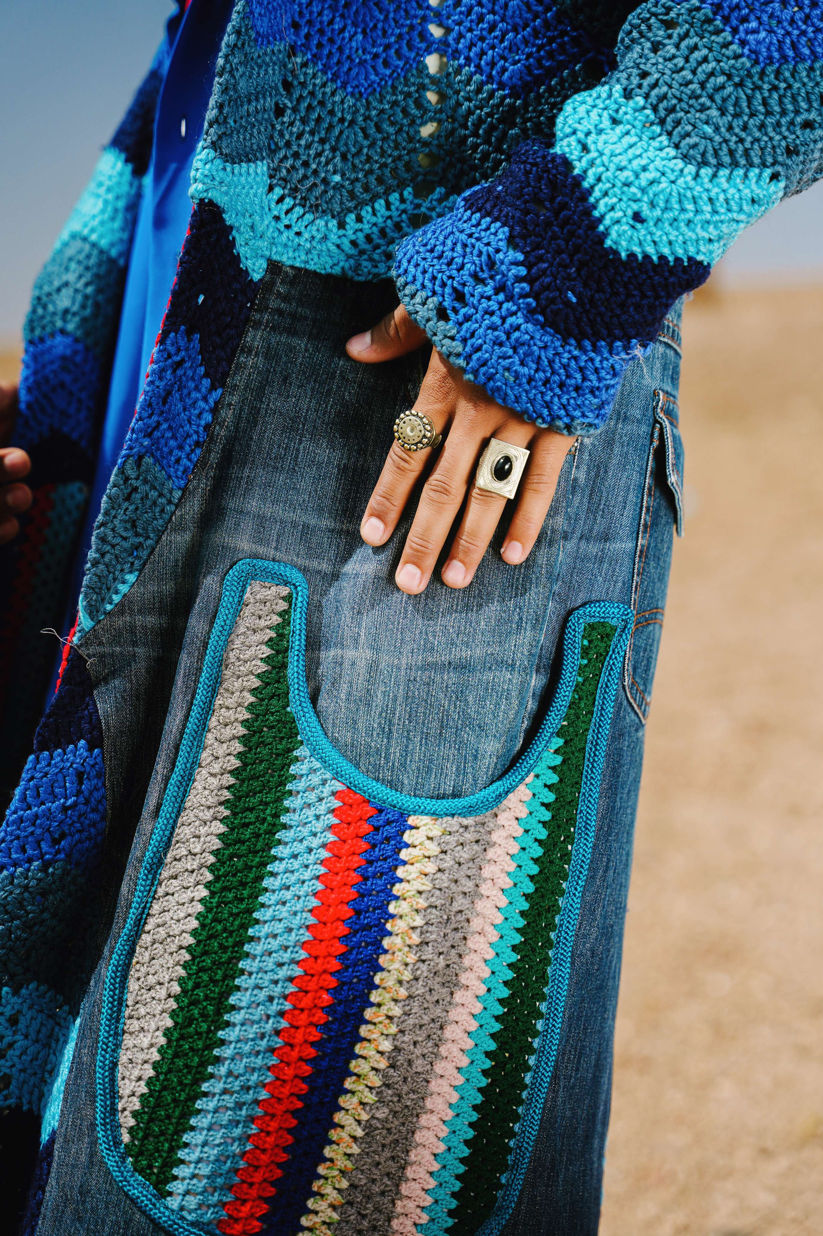 Atlas Thread Hooded Crochet Trench Coat - Tangier