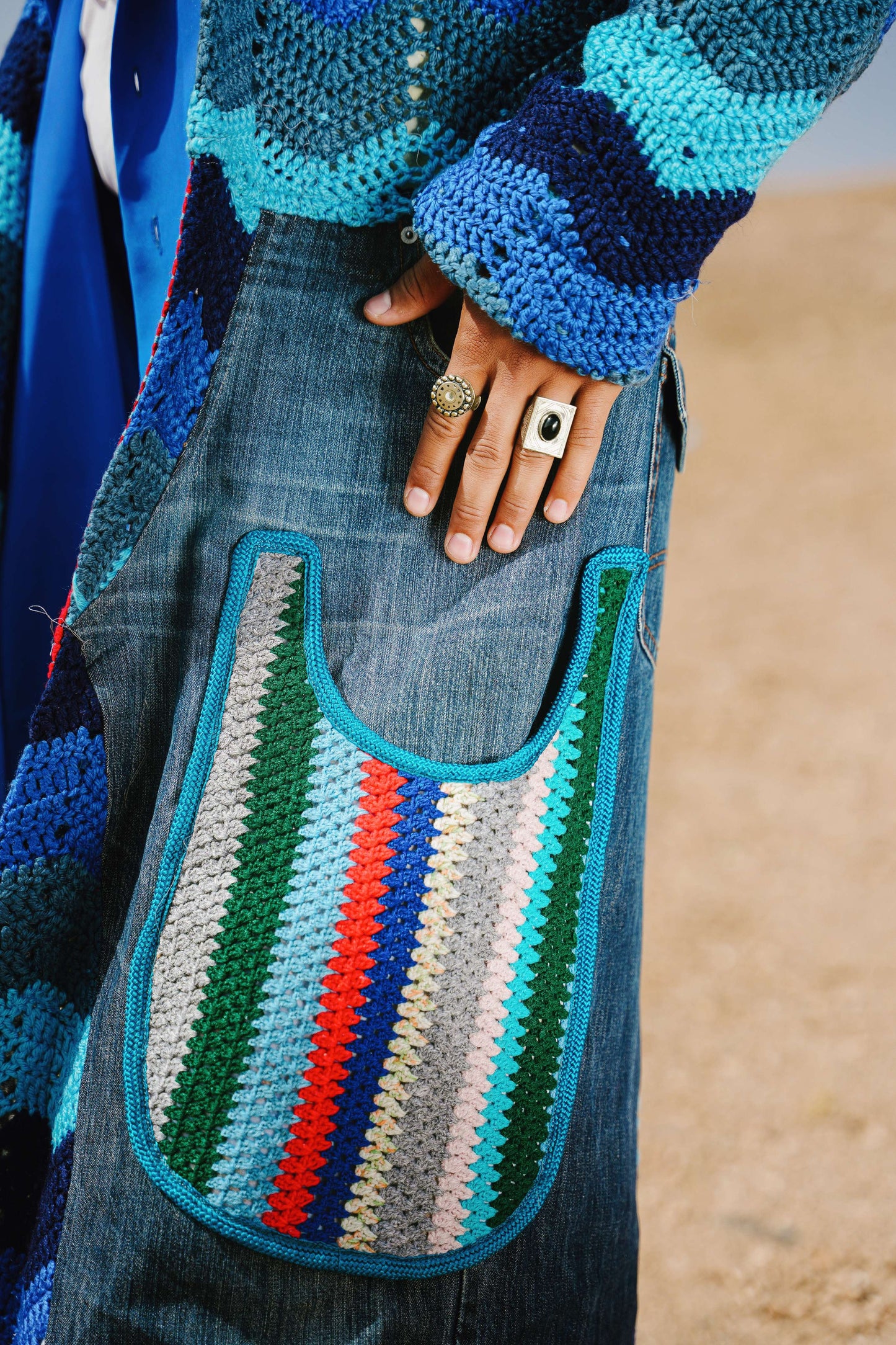 Atlas Thread Hooded Crochet Trench Coat - Tangier