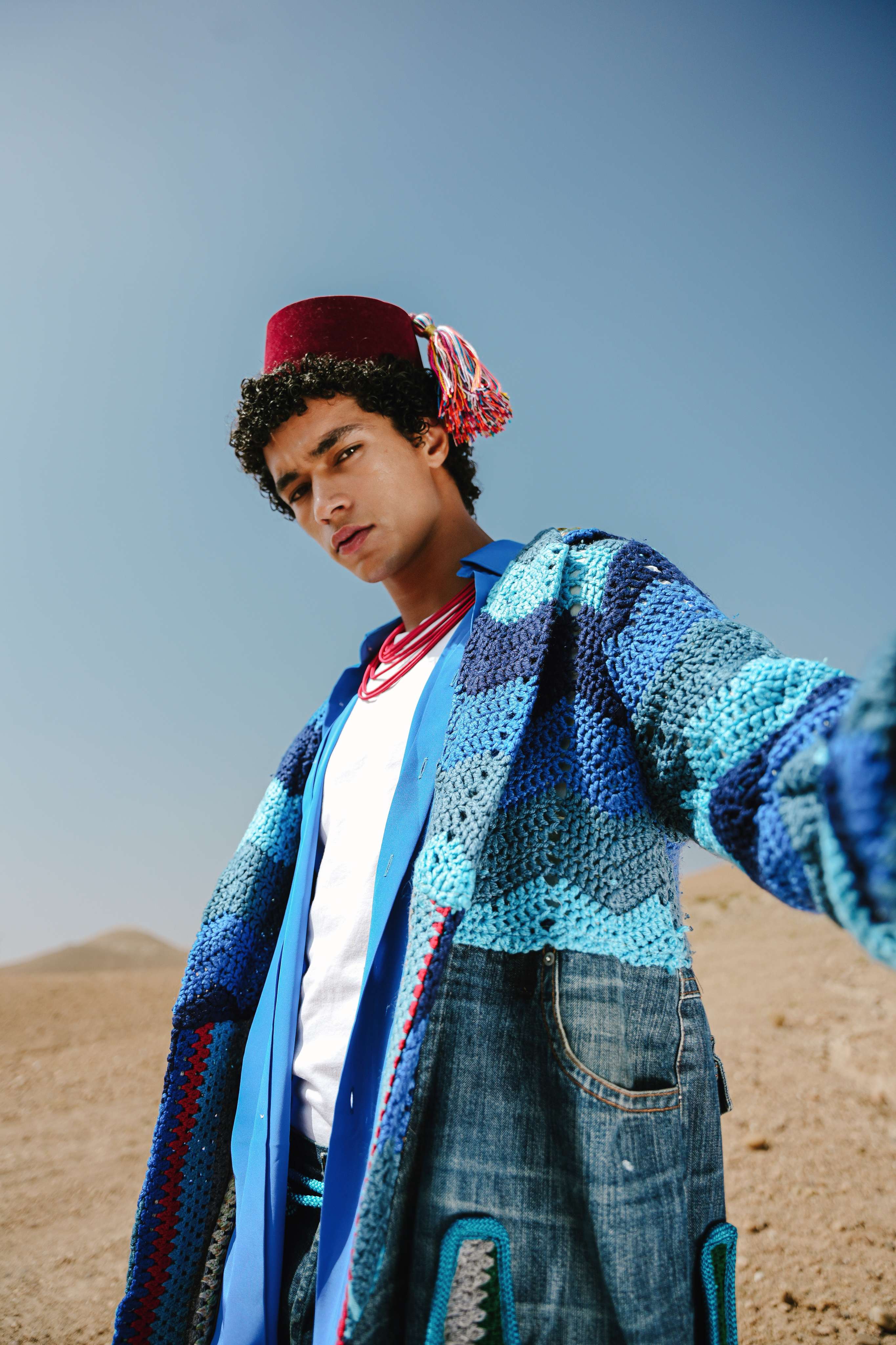 Atlas Thread Hooded Crochet Trench Coat - Tangier
