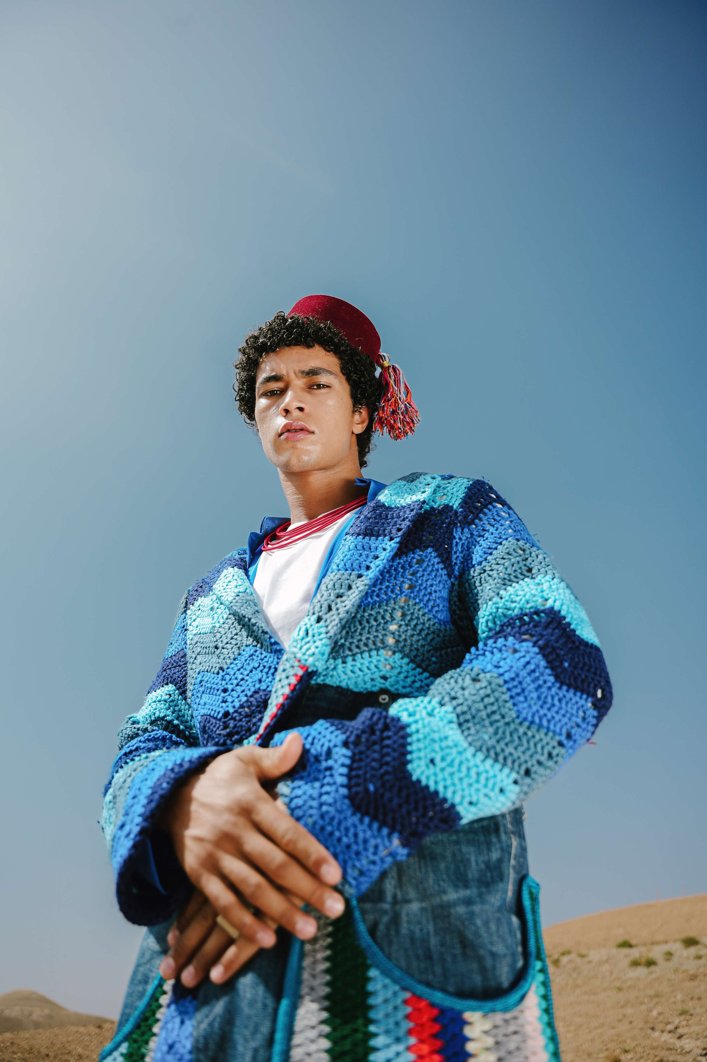 Atlas Thread Hooded Crochet Trench Coat - Tangier