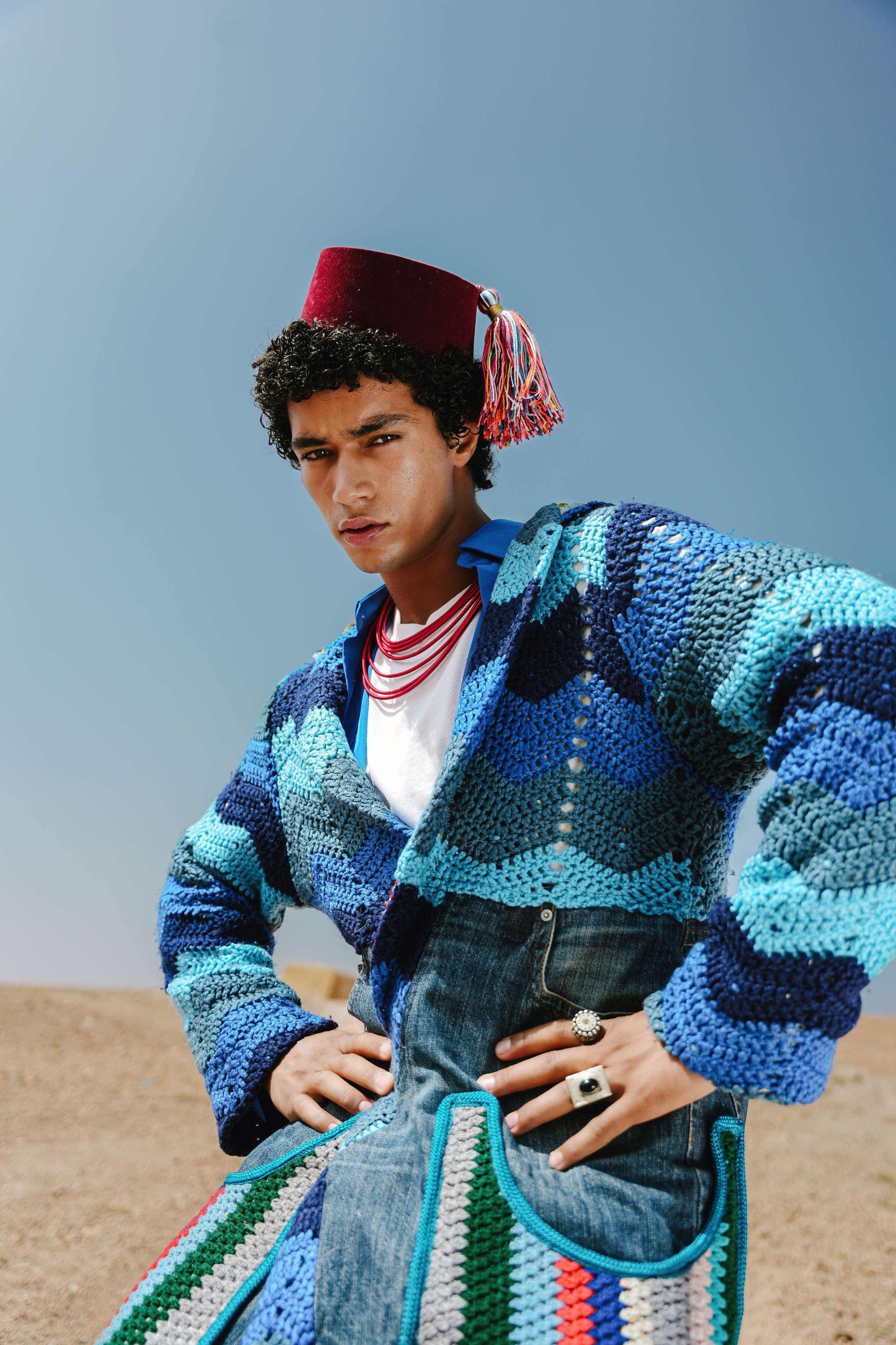 Atlas Thread Hooded Crochet Trench Coat - Tangier