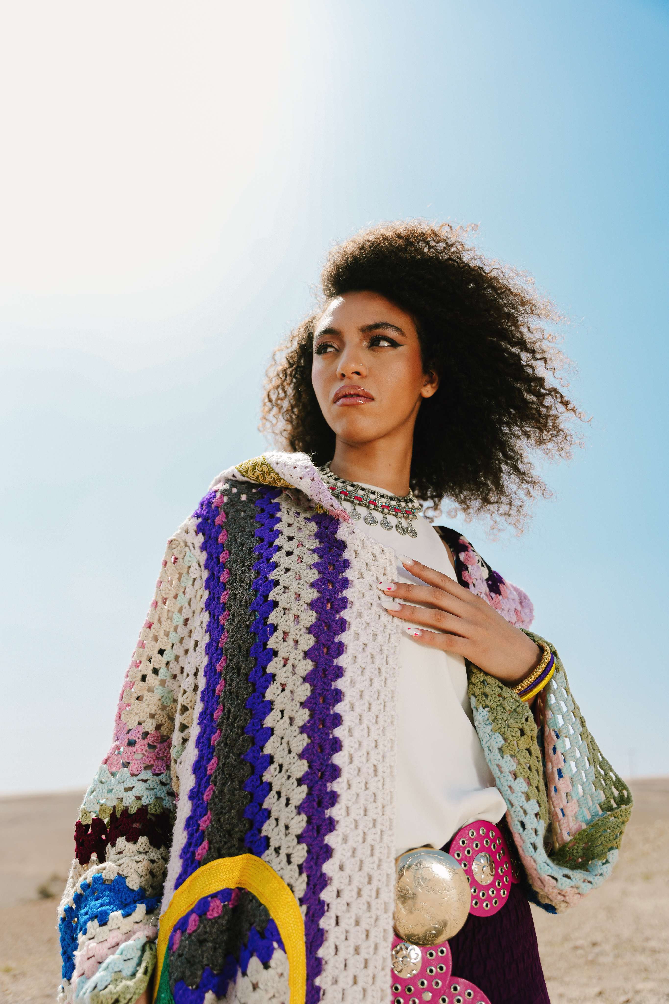 Atlas Thread Hooded Crochet Trench Coat - Violette