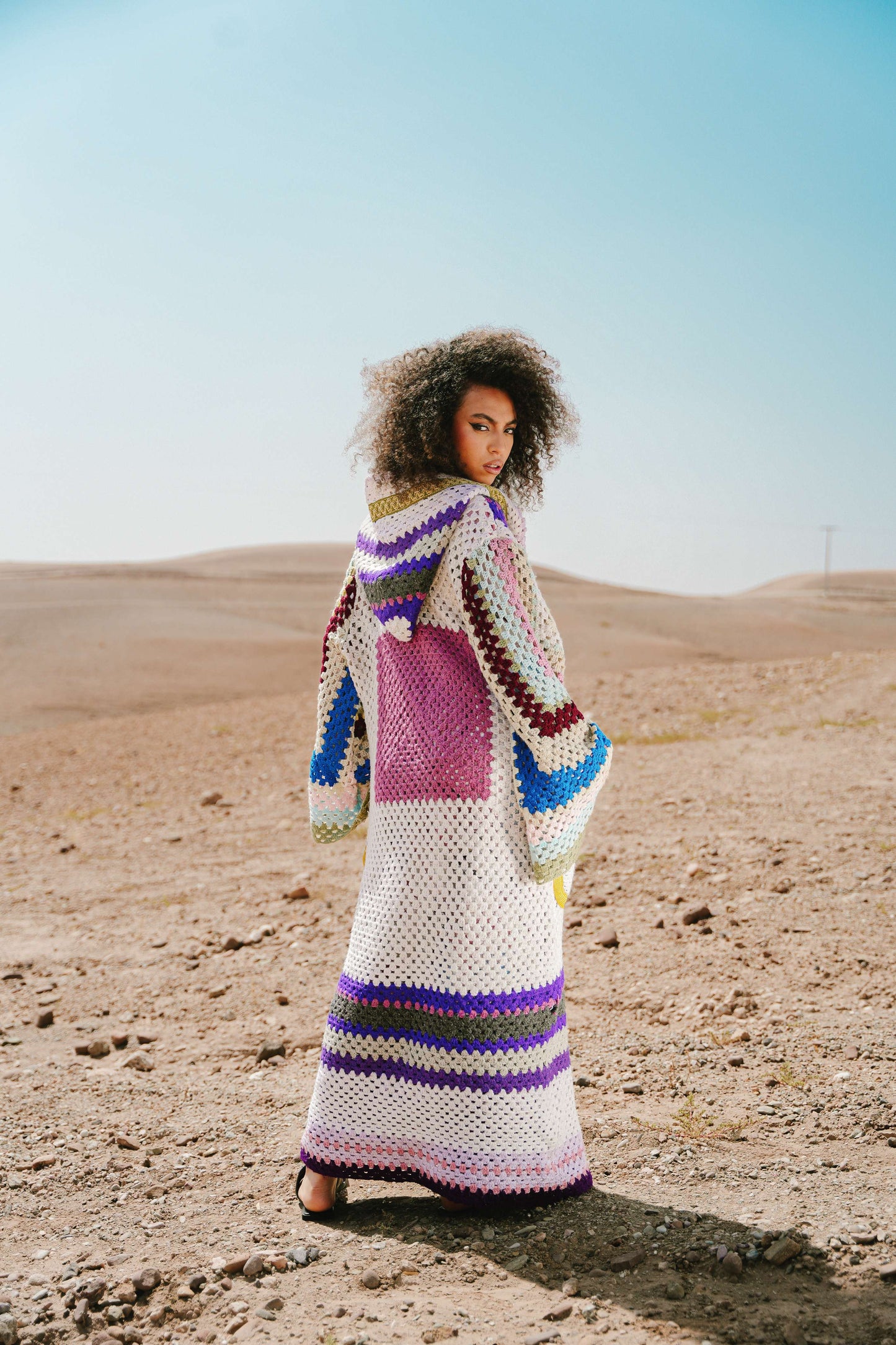 Atlas Thread Hooded Crochet Trench Coat - Violette