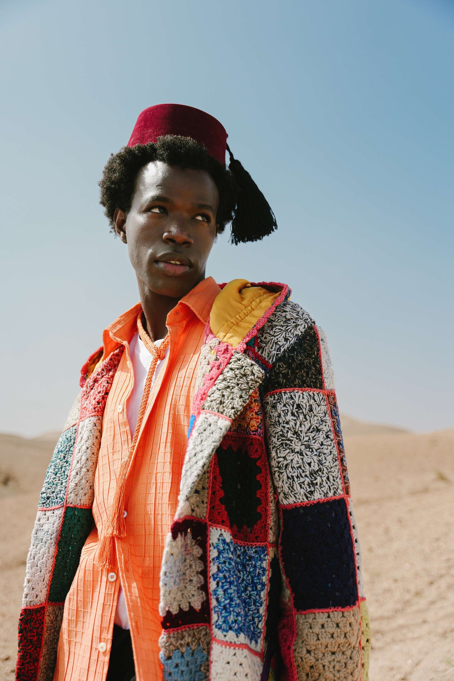 Atlas Thread Hooded Crochet Trench Coat - Zellige