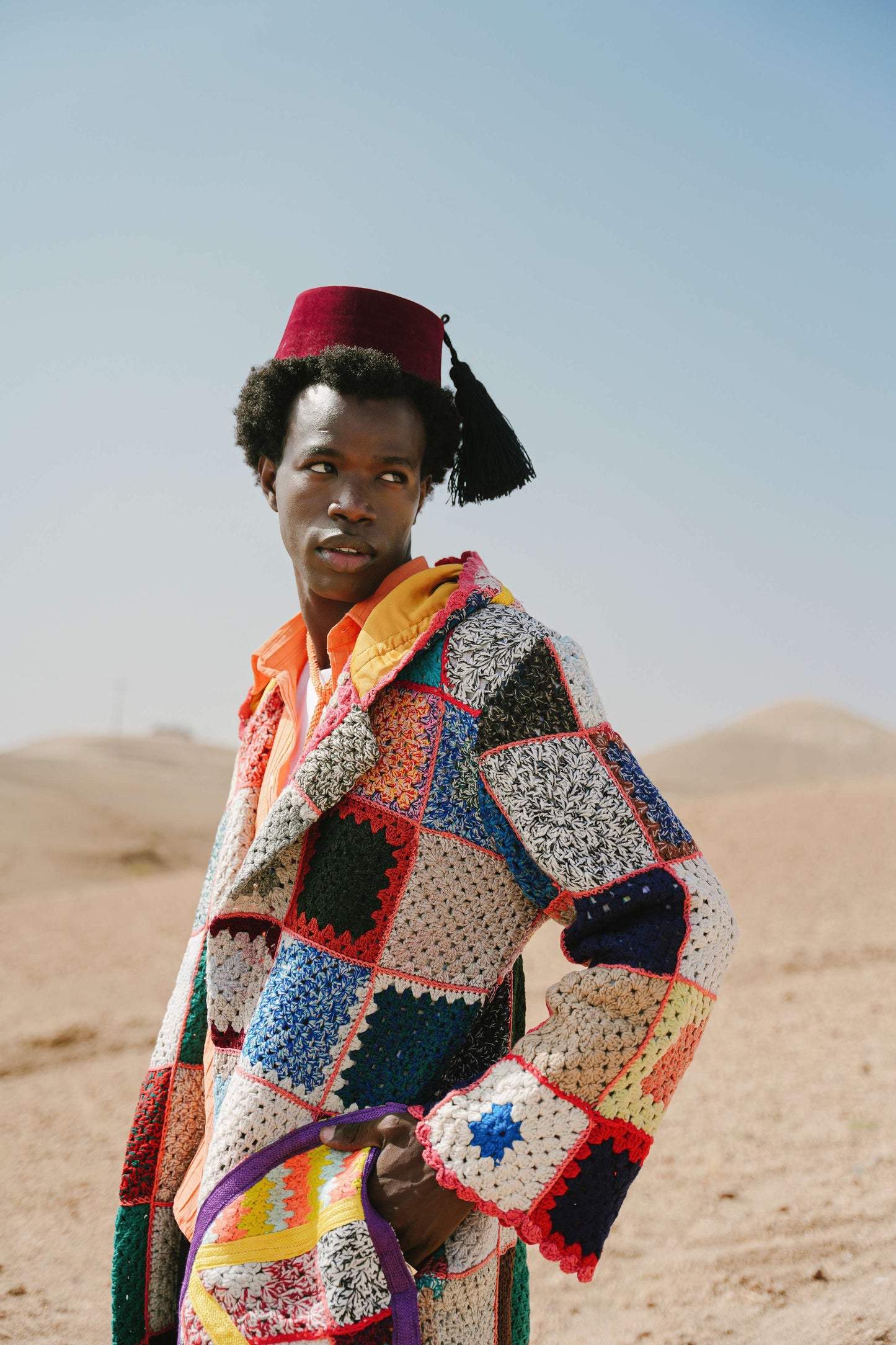Atlas Thread Hooded Crochet Trench Coat - Zellige
