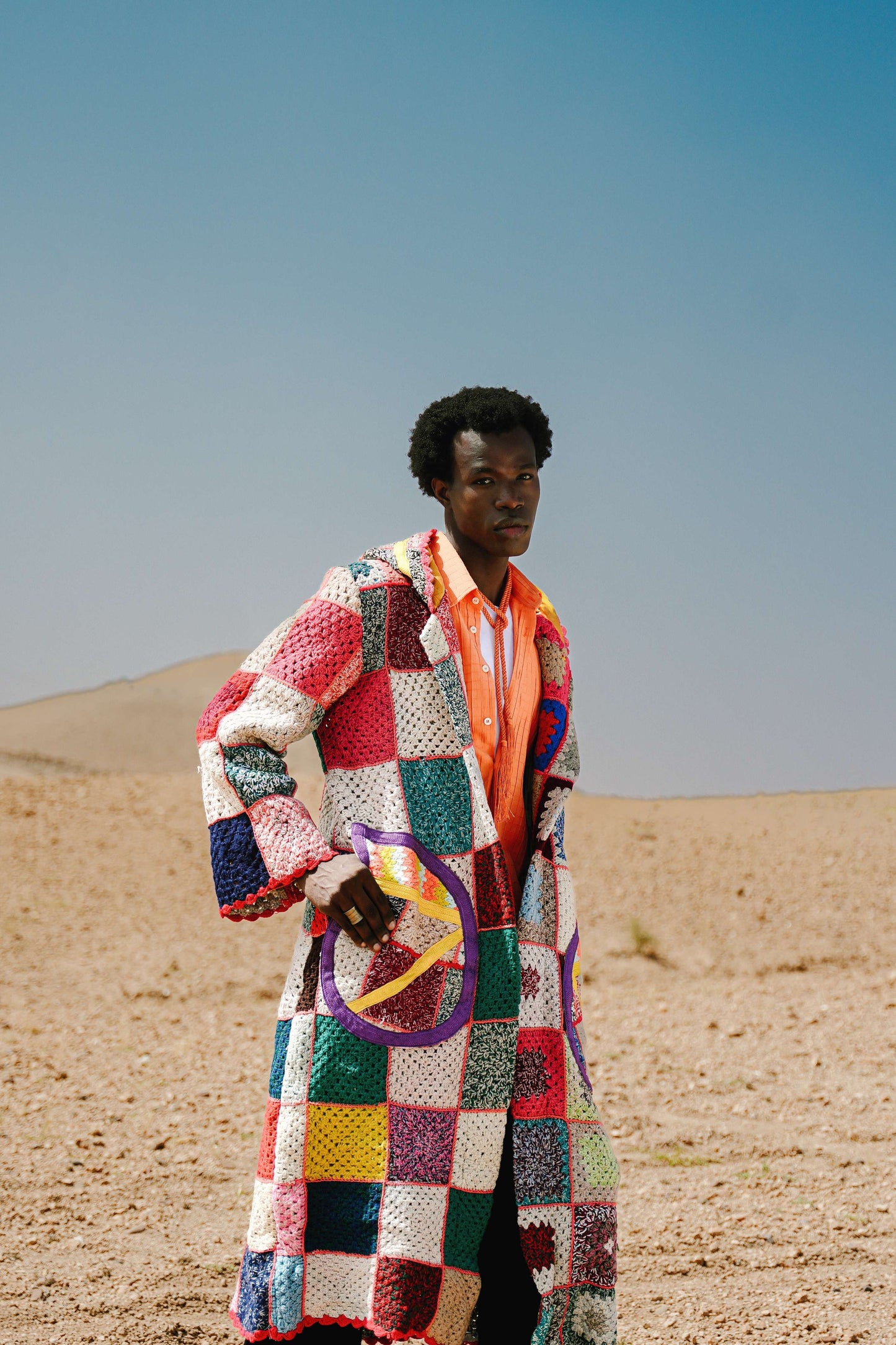 Atlas Thread Hooded Crochet Trench Coat - Zellige