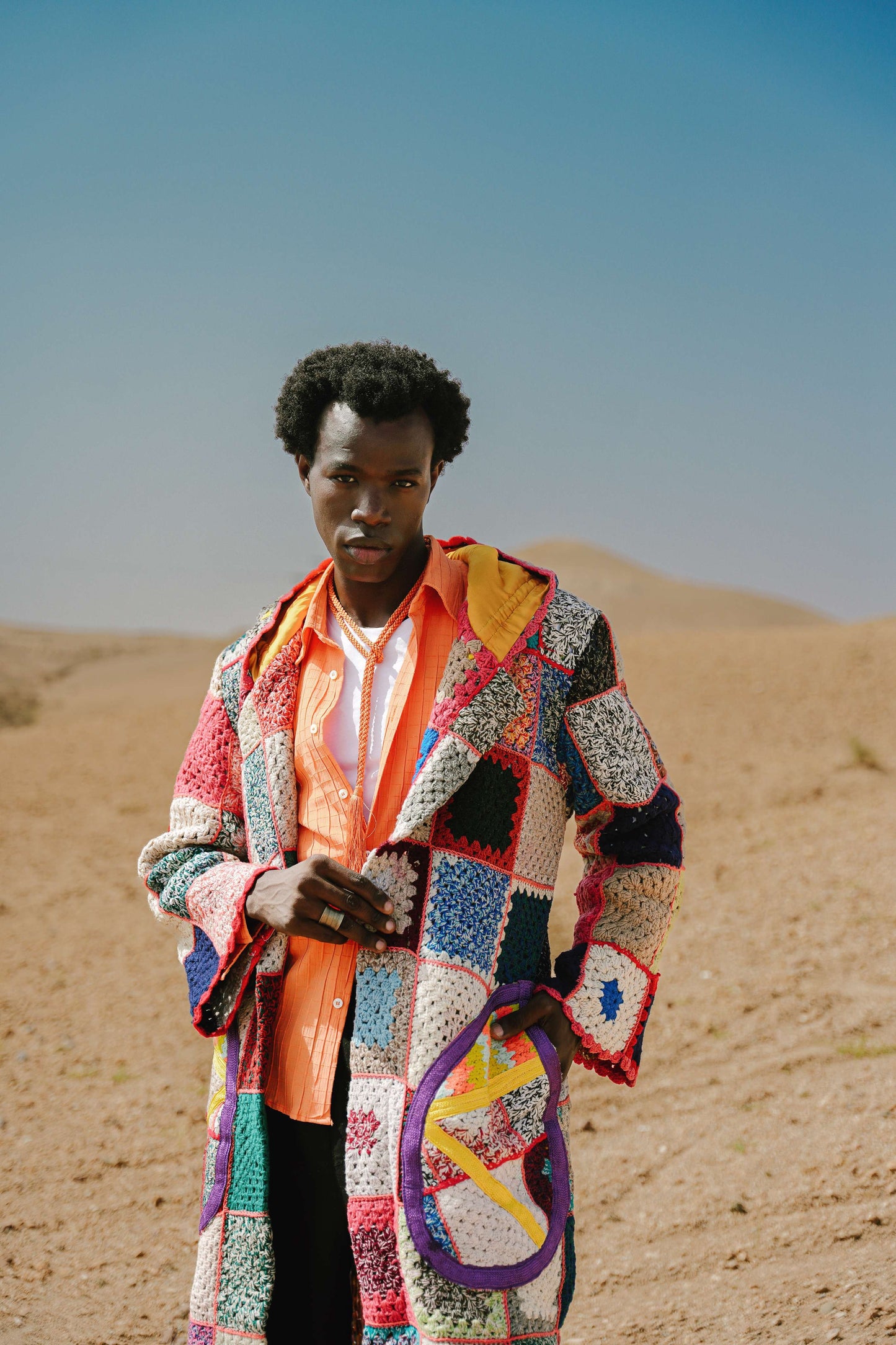 Atlas Thread Hooded Crochet Trench Coat - Zellige
