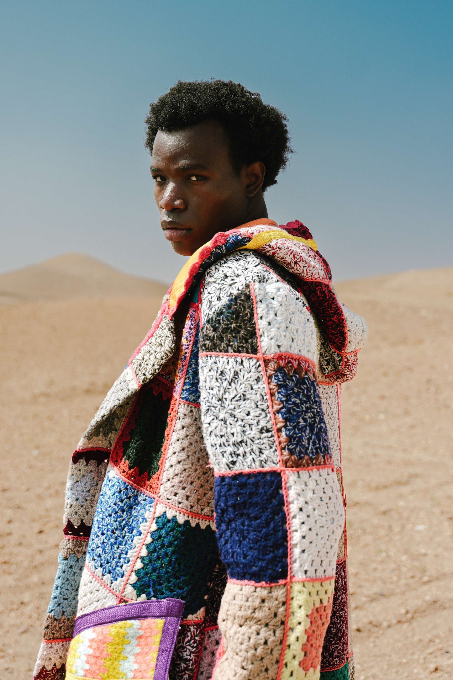 Atlas Thread Hooded Crochet Trench Coat - Zellige