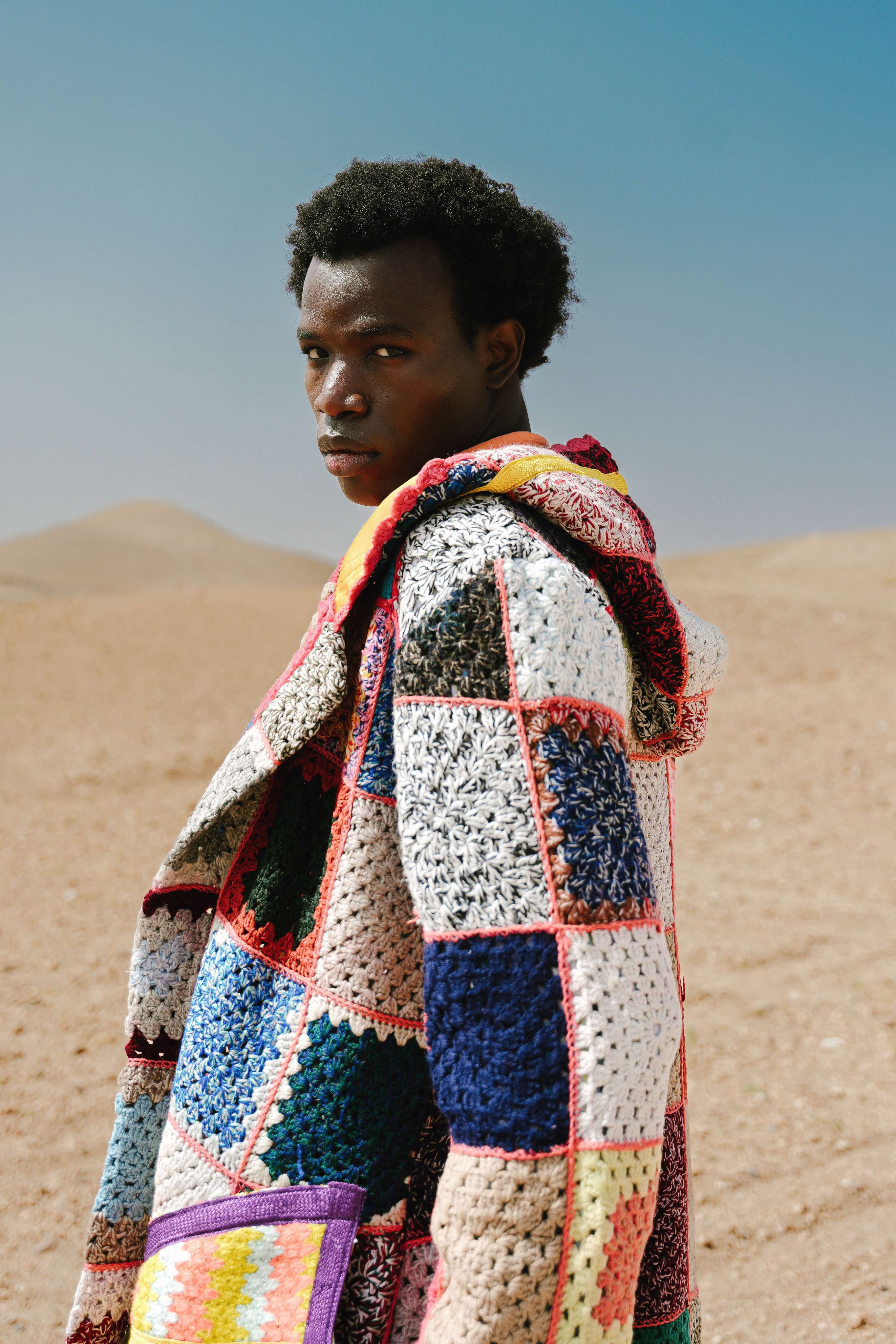 Atlas Thread Hooded Crochet Trench Coat - Zellige