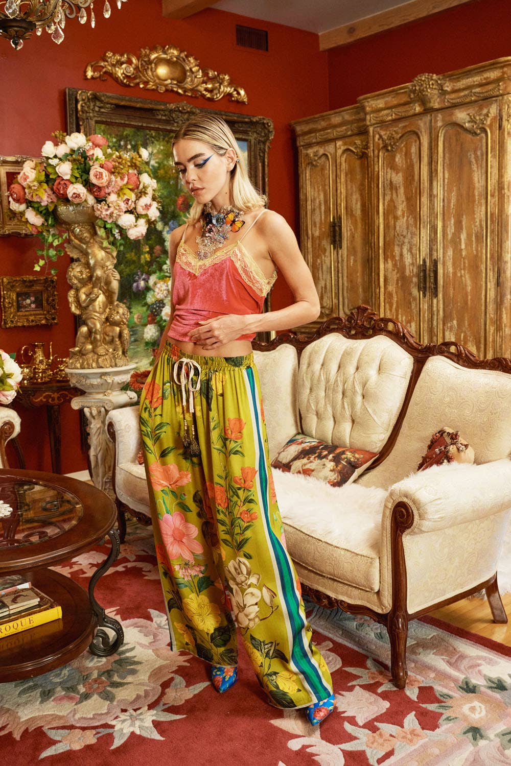French Riviera Pants: Olive Floral