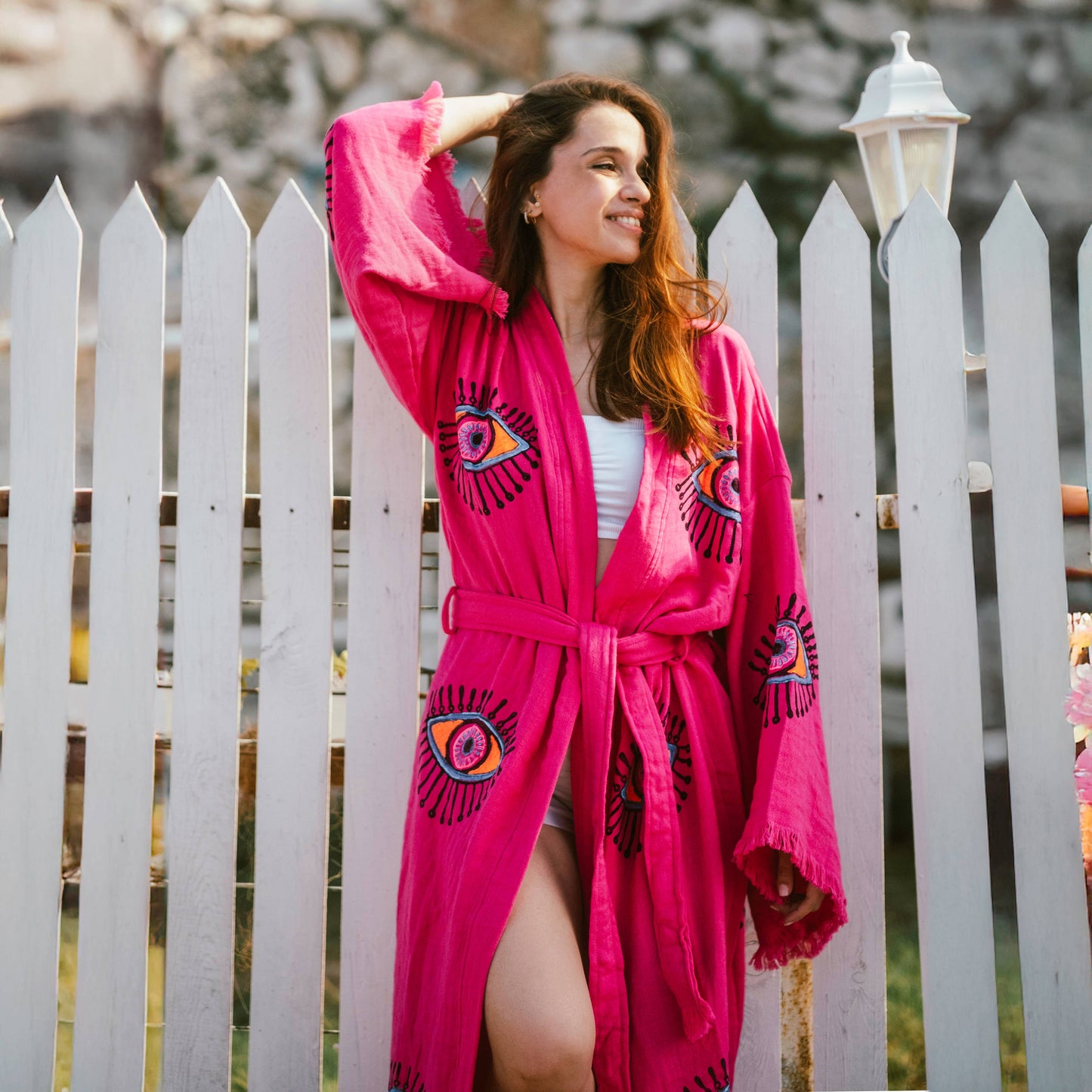 Evil Eye Kimono-Pink/Black