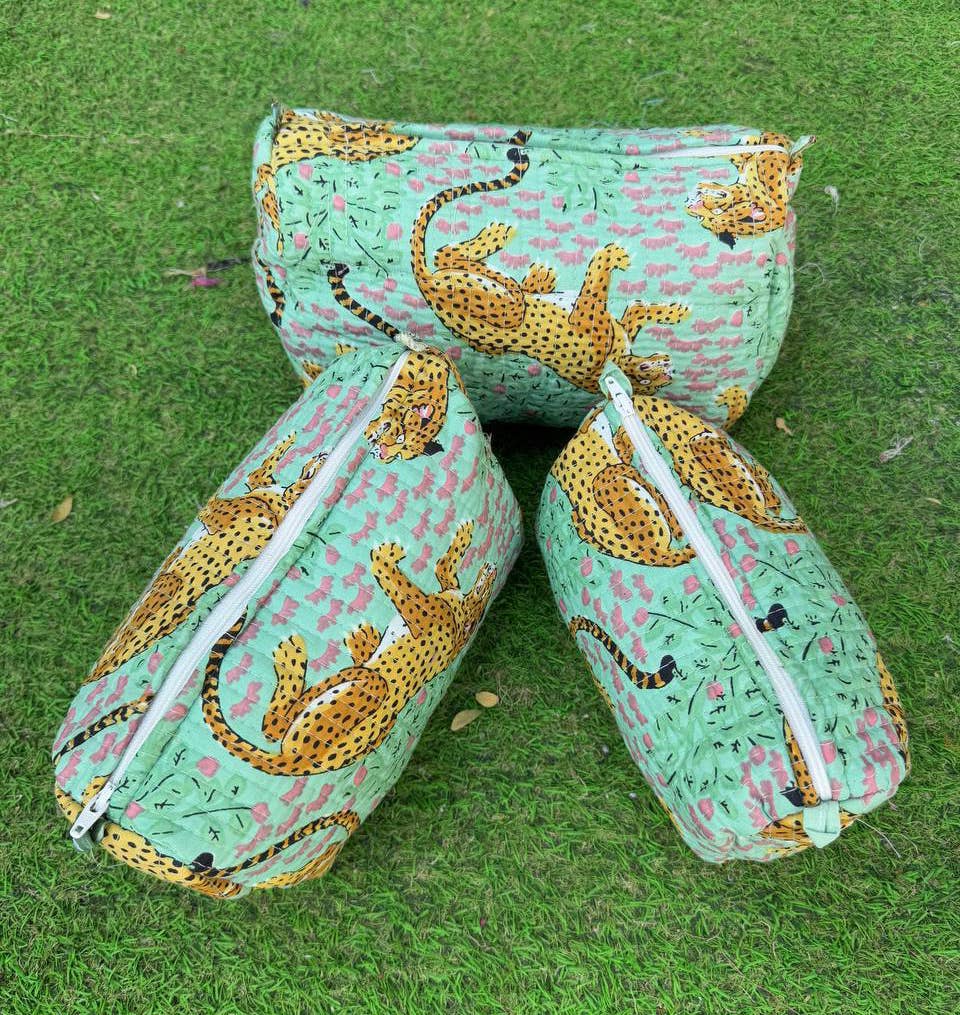 Tiger Quilted Makeup Bag