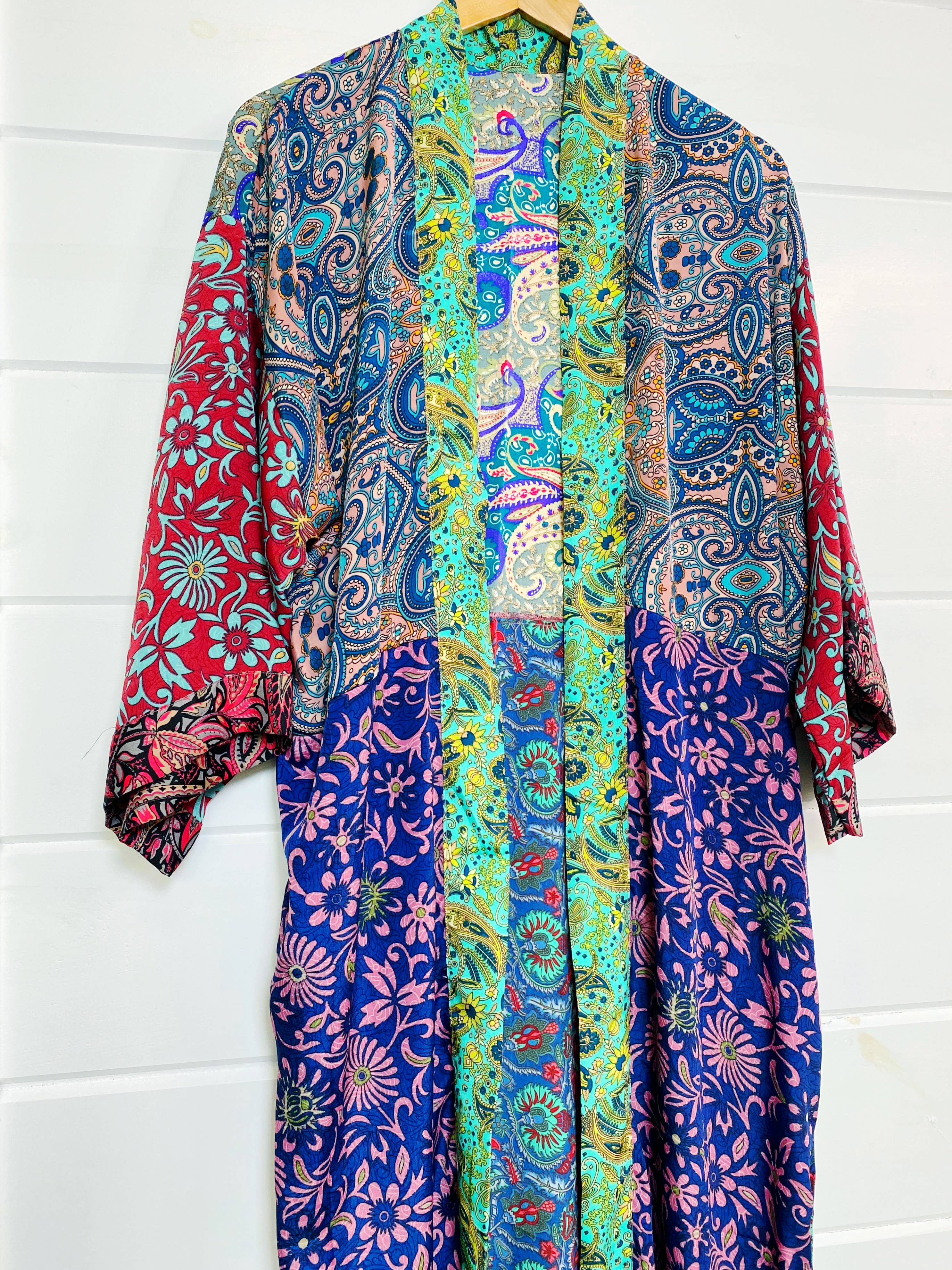 Silk Kimono Robes | Patchwork Kimonos Robes | Full Length: Plus Size (US Sizes 14-22)