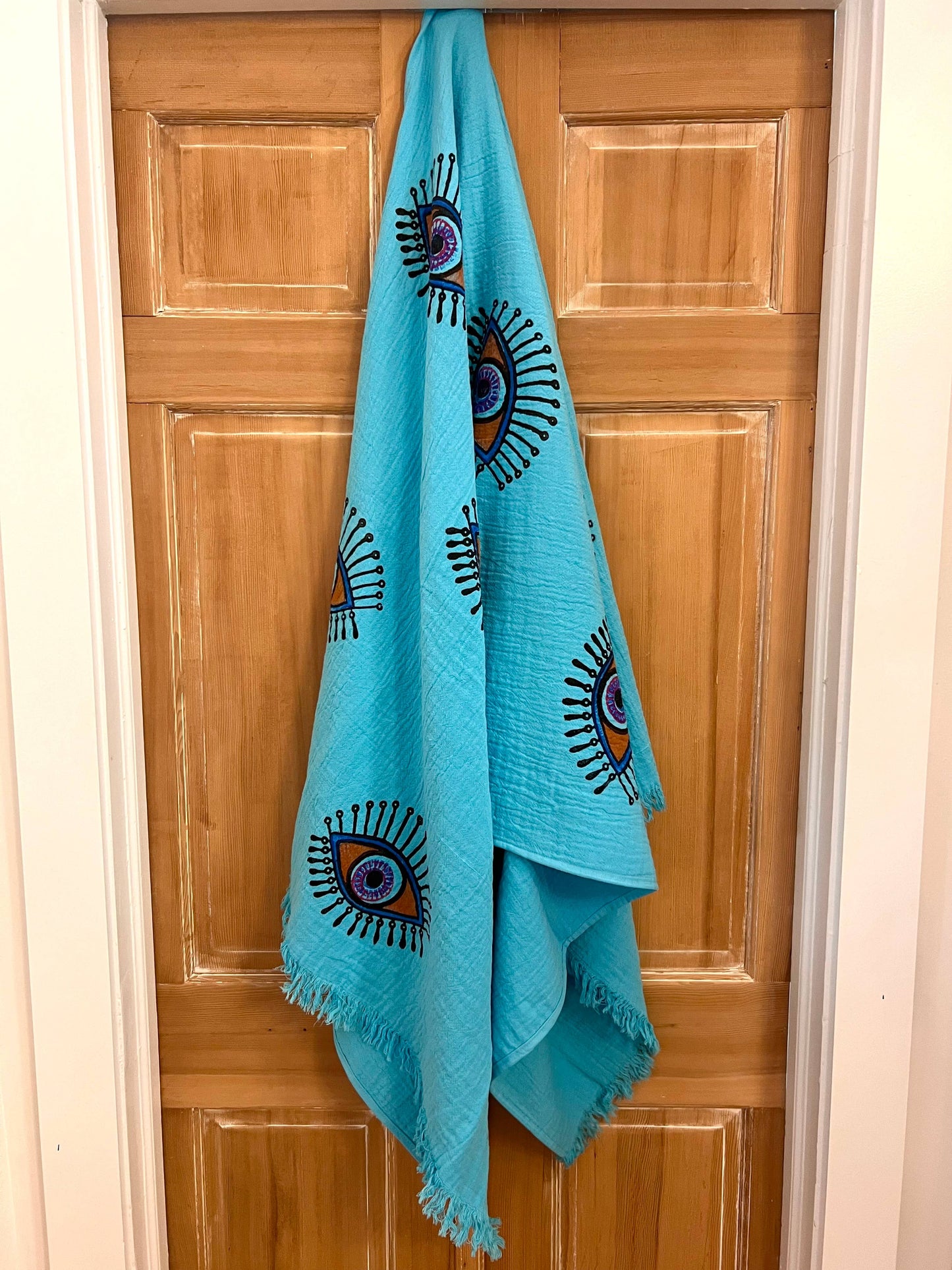 Turkish Sarong Towel: Neutral Cobalt Eye