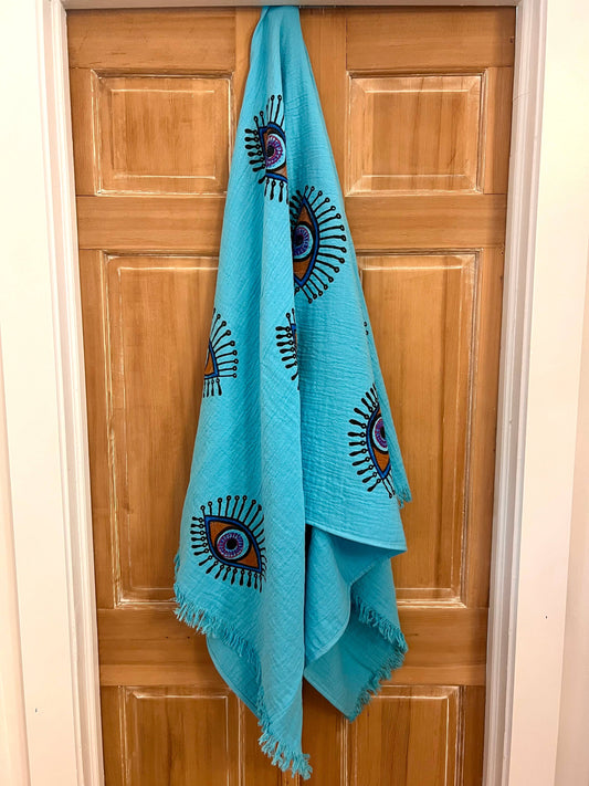 Bright Eyes Sarong Towel: Turquoise Multi Eye