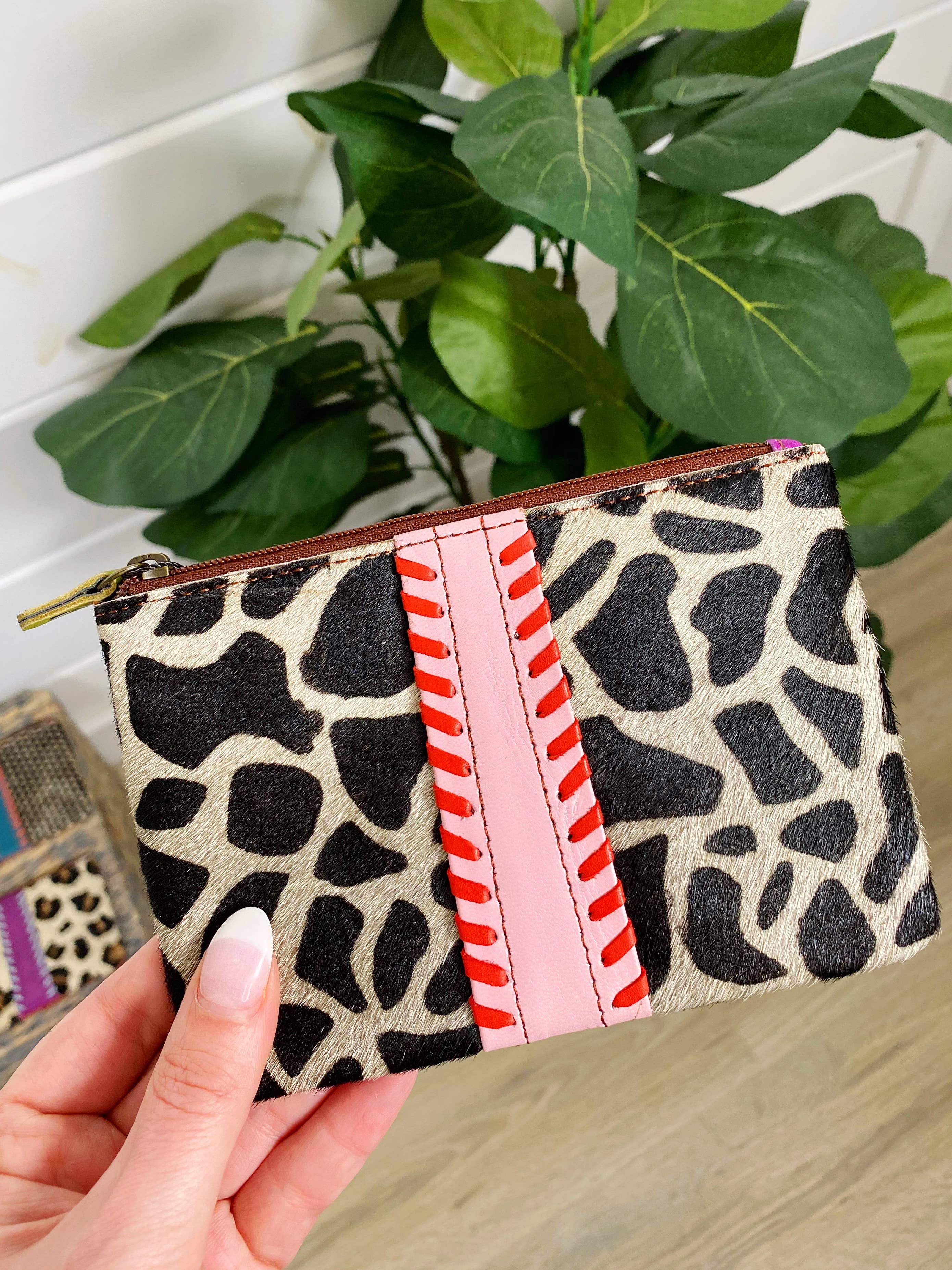 Real Leather Western Stitched Pouch Animal Print Coin Purse