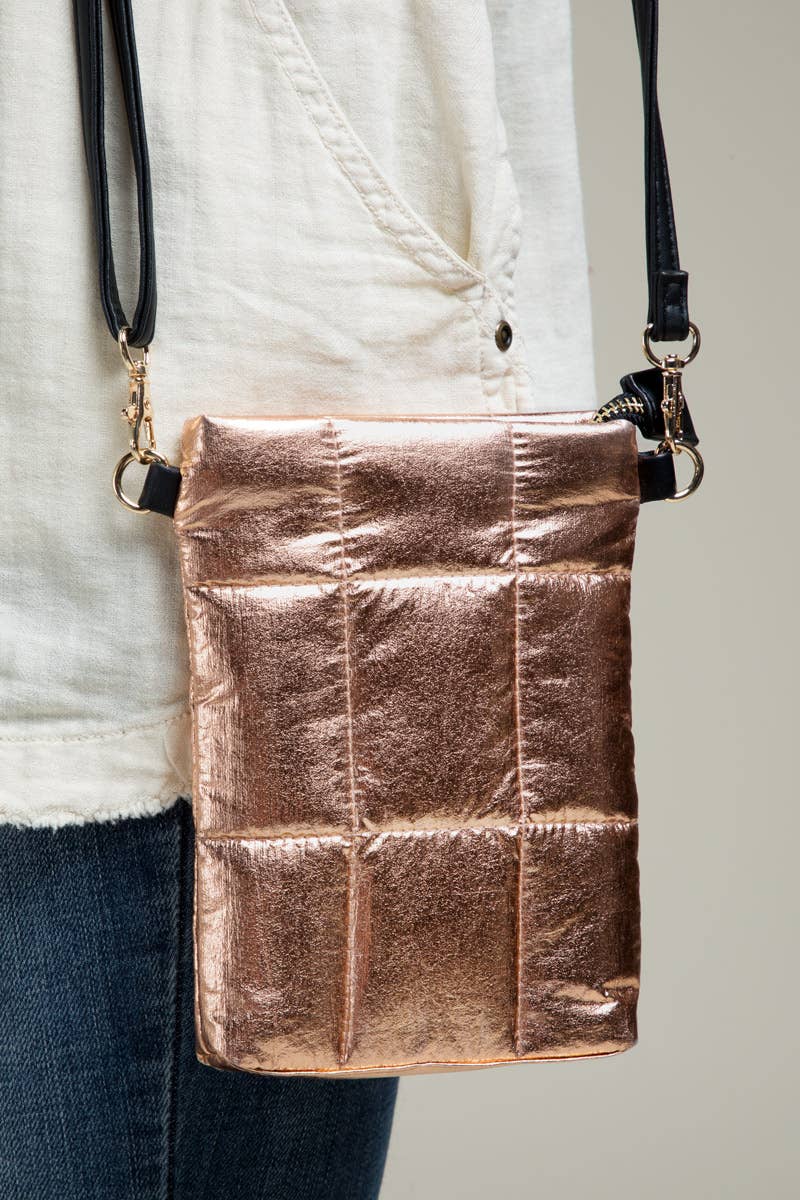 Insulated Metallic Bubble Cross Body Bag: Rose Gold