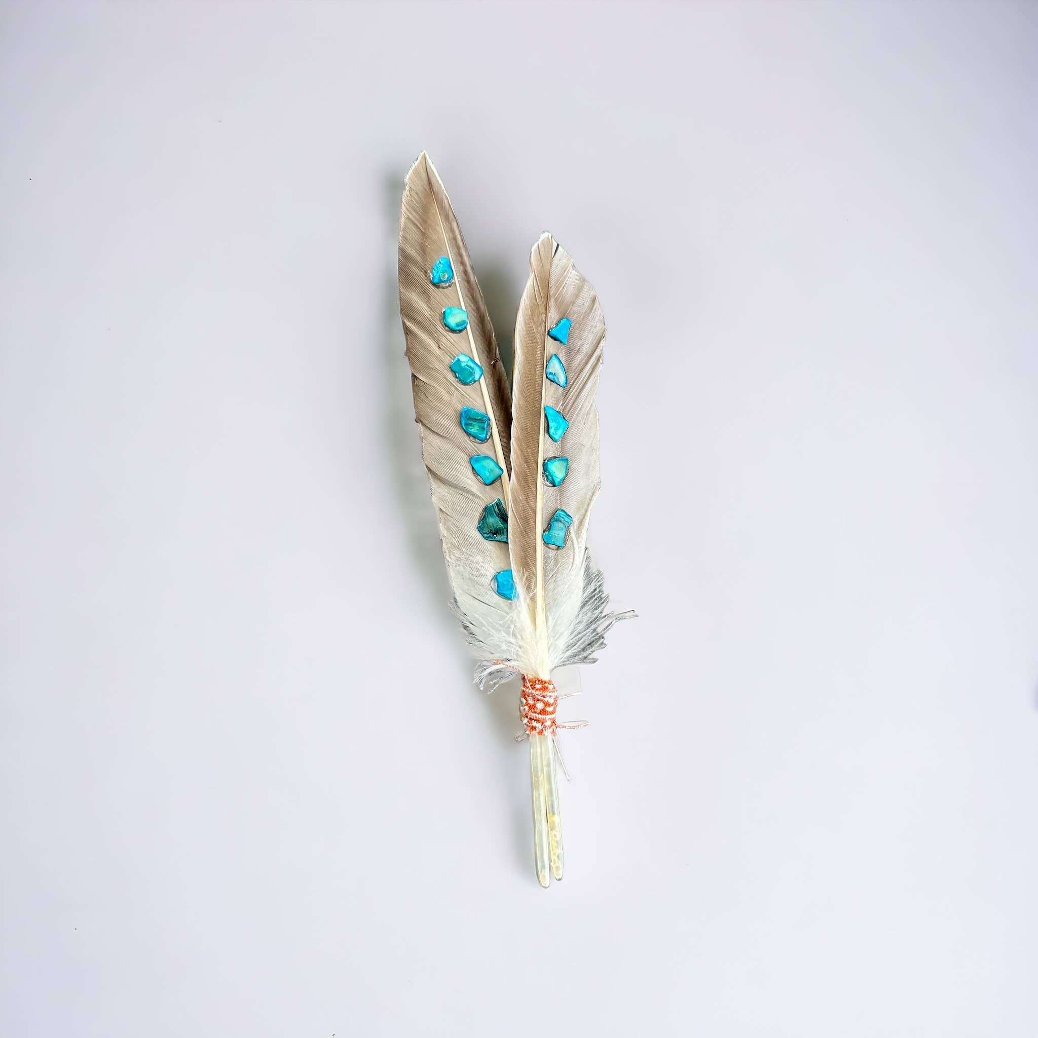 Turquoise Feathers Hand Wrapped Recycled Fabric