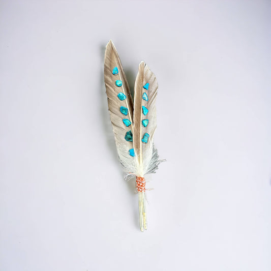 Turquoise Feathers Hand Wrapped Recycled Fabric