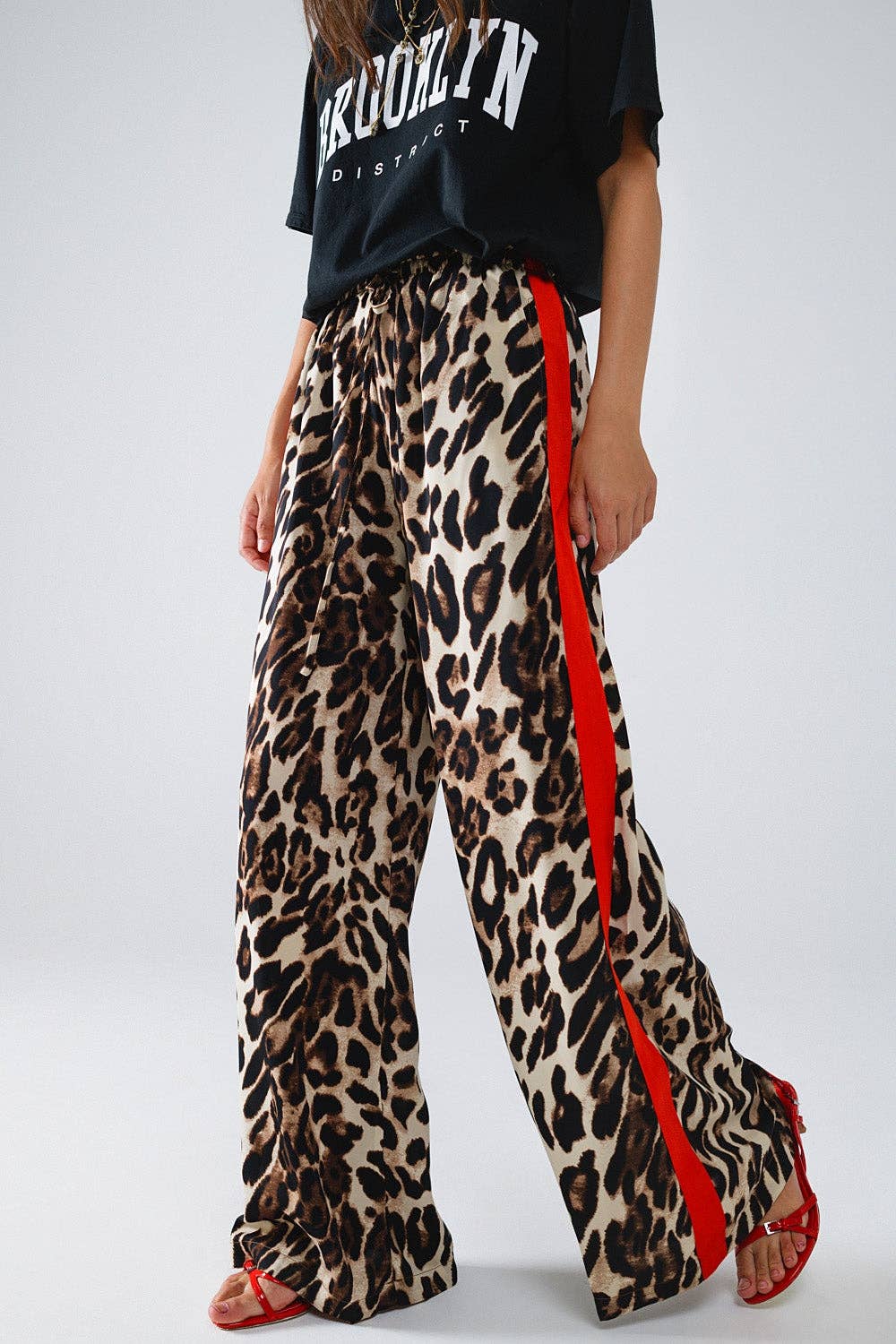 Leopard Straight Pants With Red Stripes Down The Sides: Brown / Medium