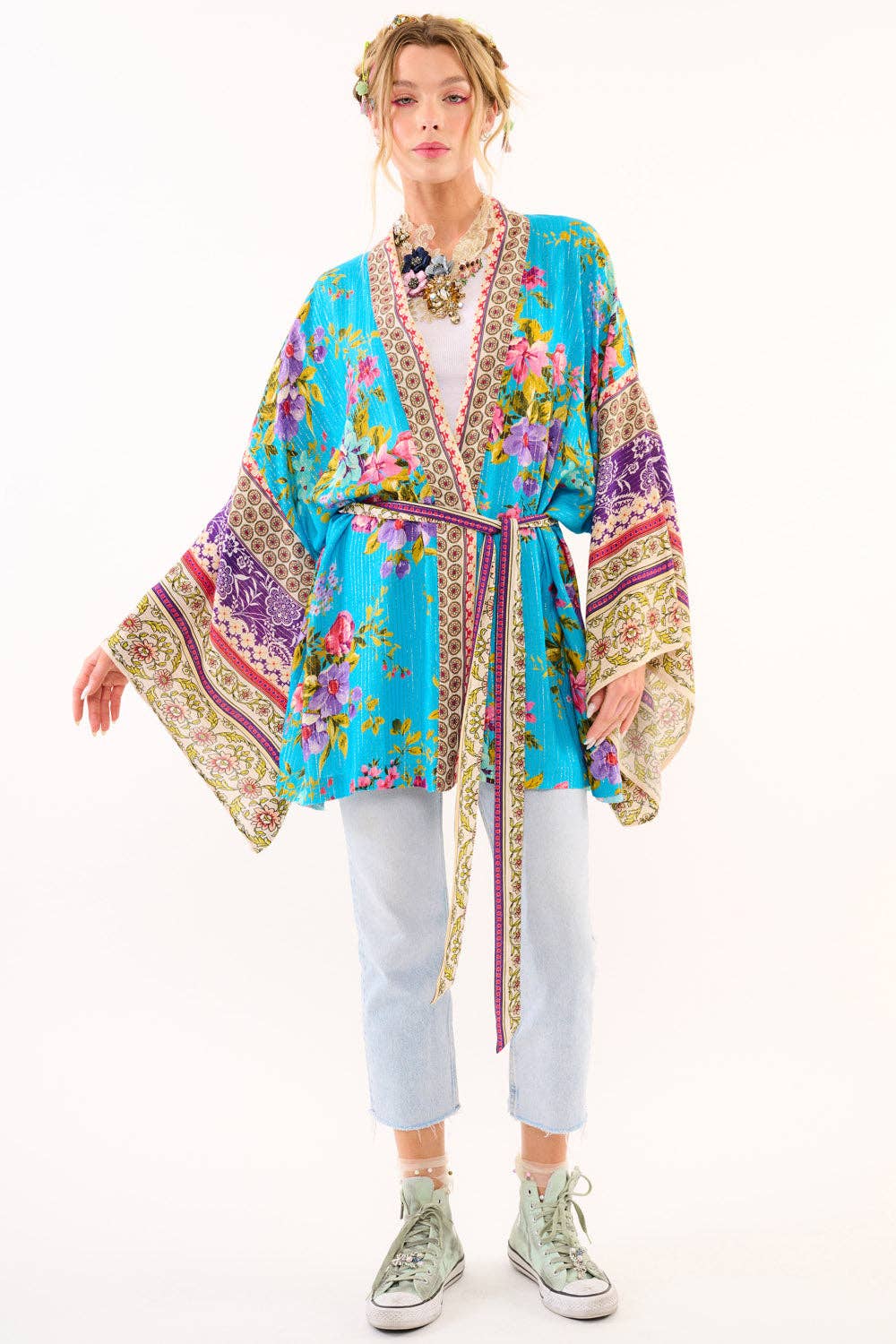 Garden of Eden Kimono / Topper: Blue Floral Print / One Size